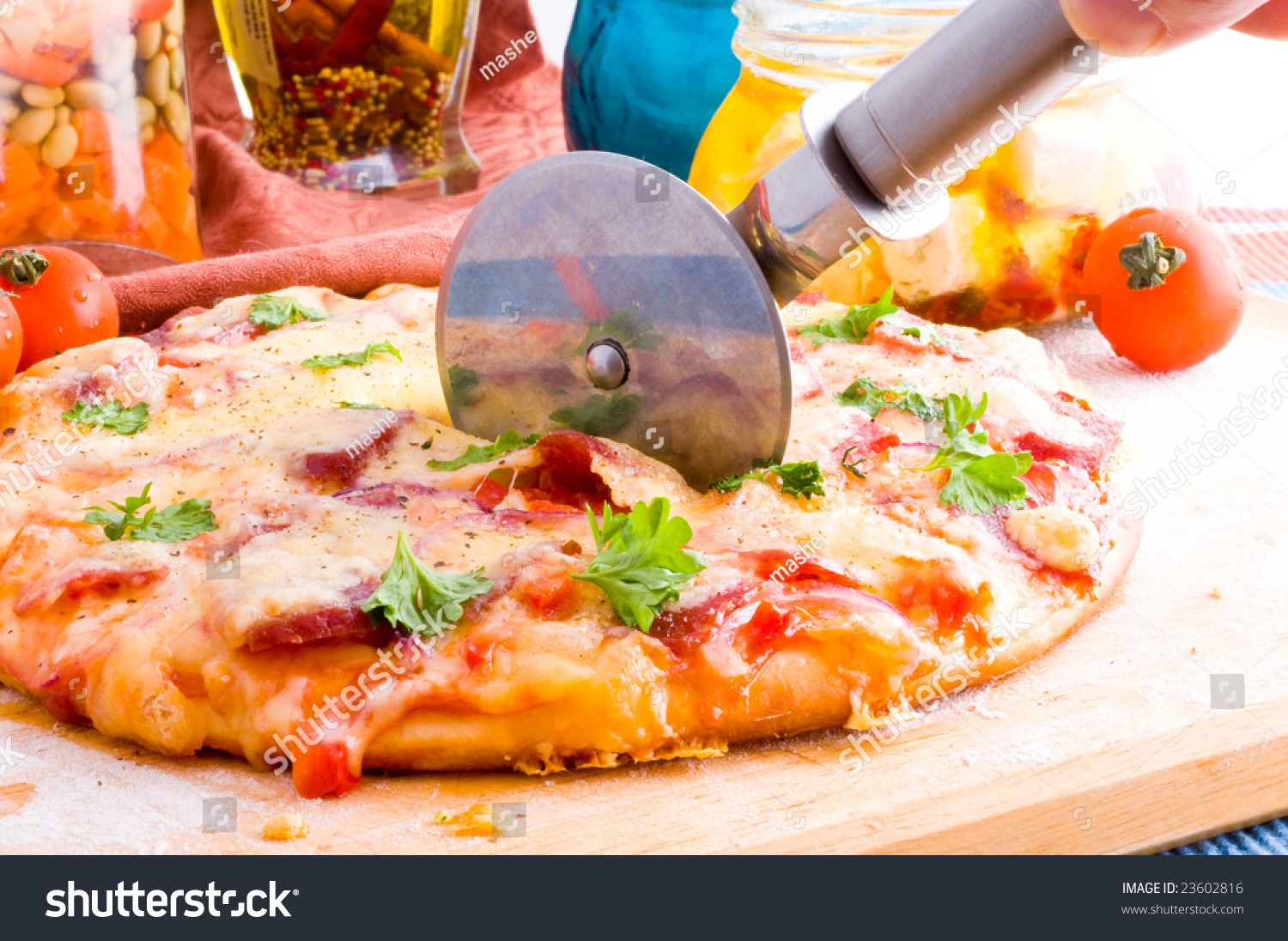 Cheese And Tomato Pizza With Rocket Cheese And Tomato Pizza With Rocket Stock Photo 23602816