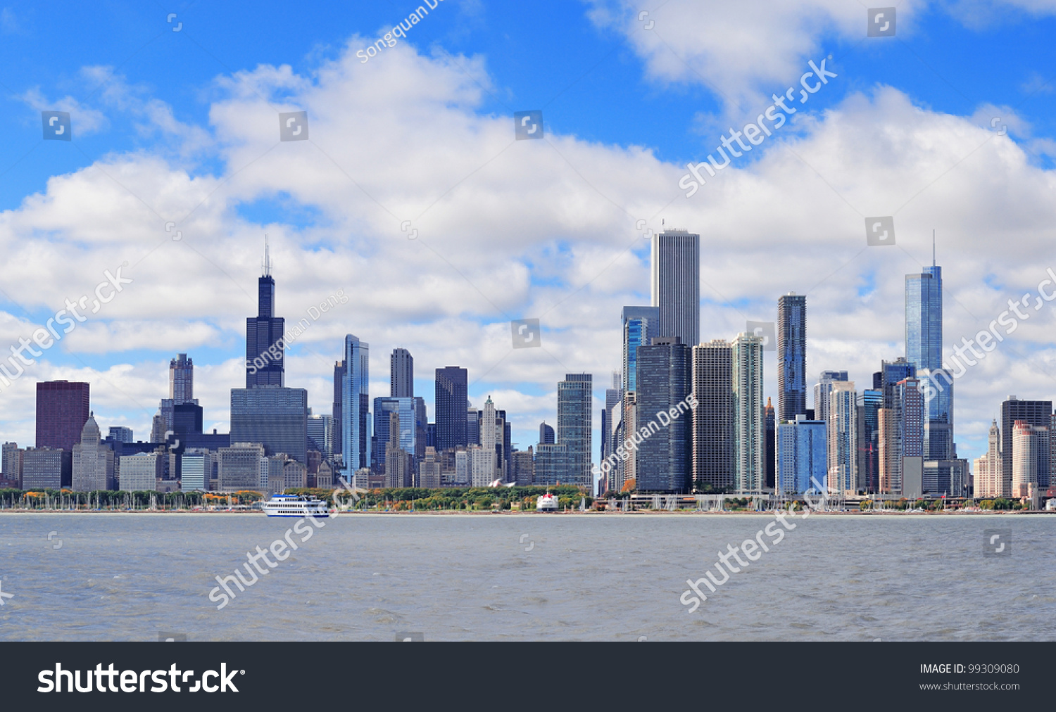 Chicago City Urban Skyline Panorama With Skyscrapers Over Lake Michigan ...