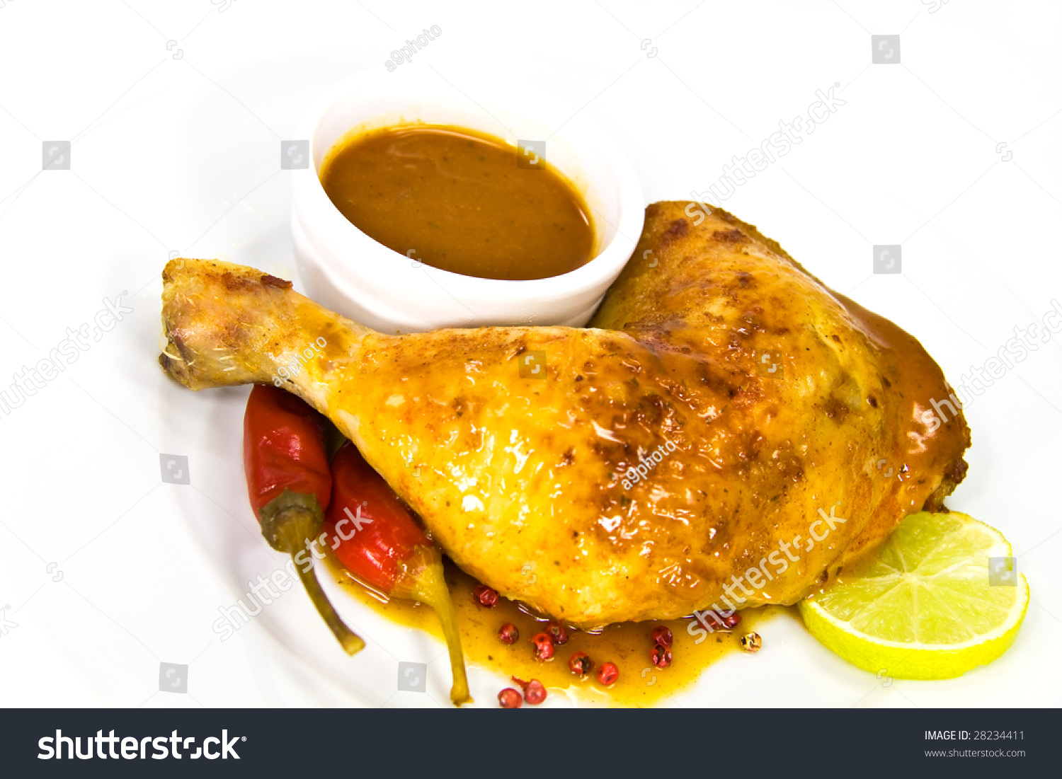 Chicken Leg Roasted With Curry Sauce And Ketchup Chicken Leg Roasted With Curry Sauce And Ketchup Stock