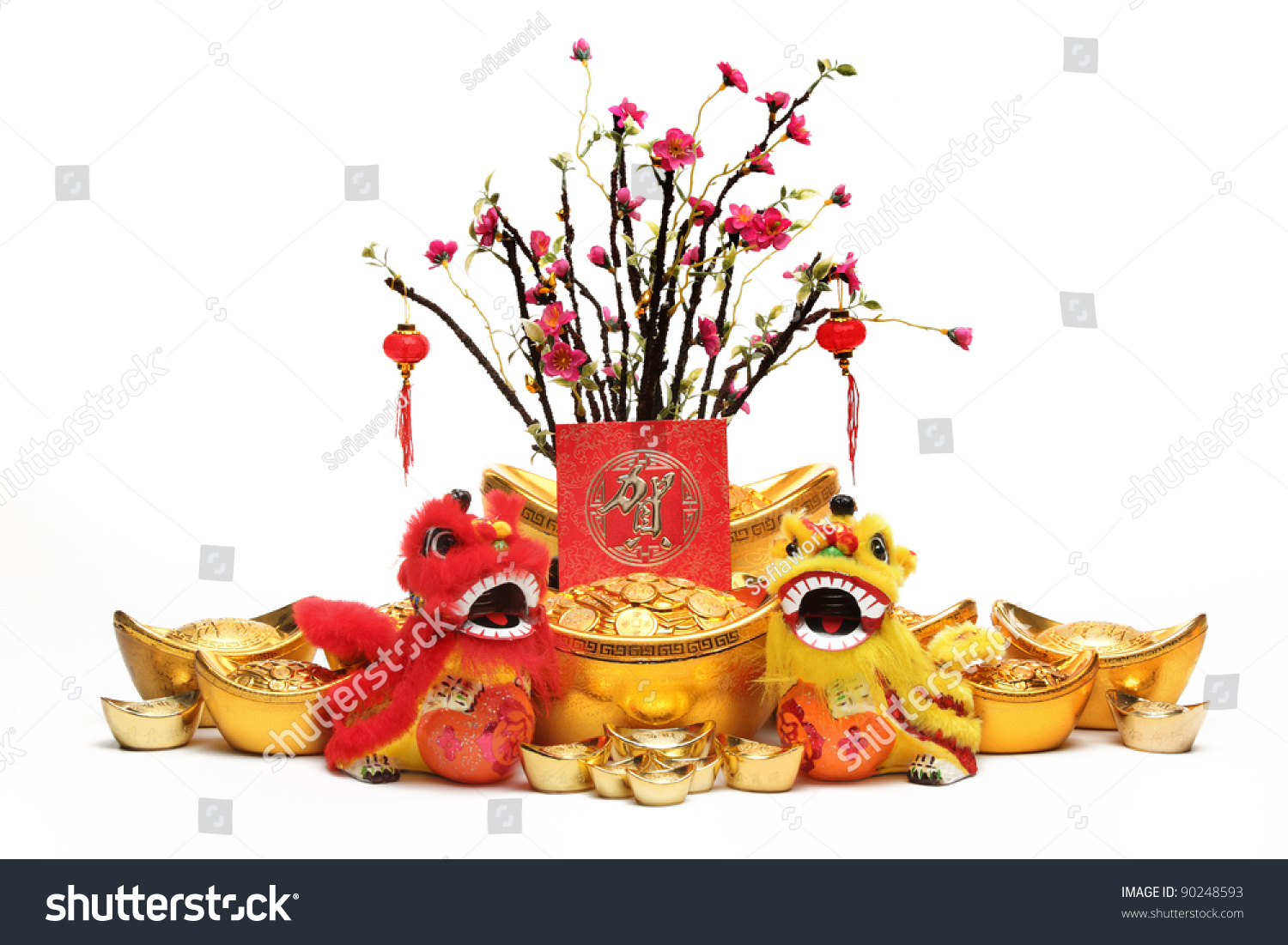 Chinese New Year Decorationstraditional Dancing Lionsgold Stock Photo 90248593 ...1500 x 1101