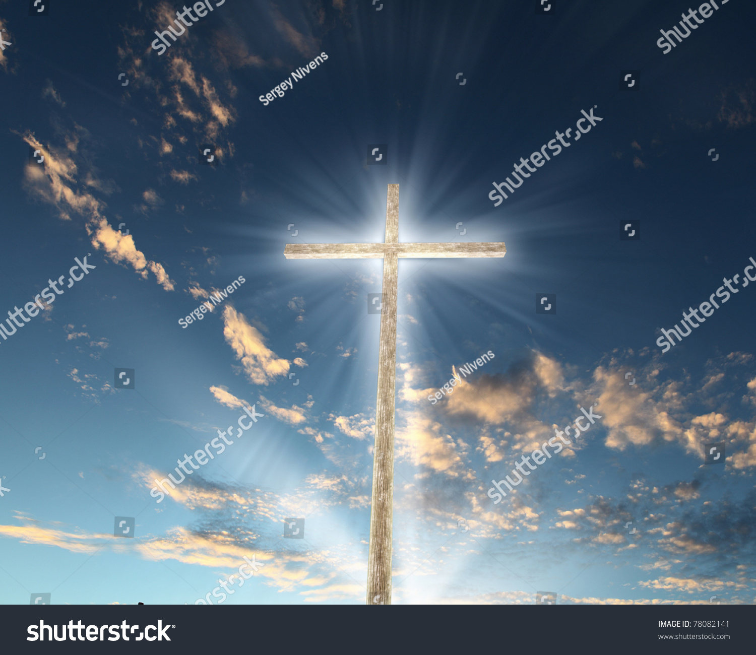 Christian Cross Against The Sky In A Blaze Of Glory Religious Symbol