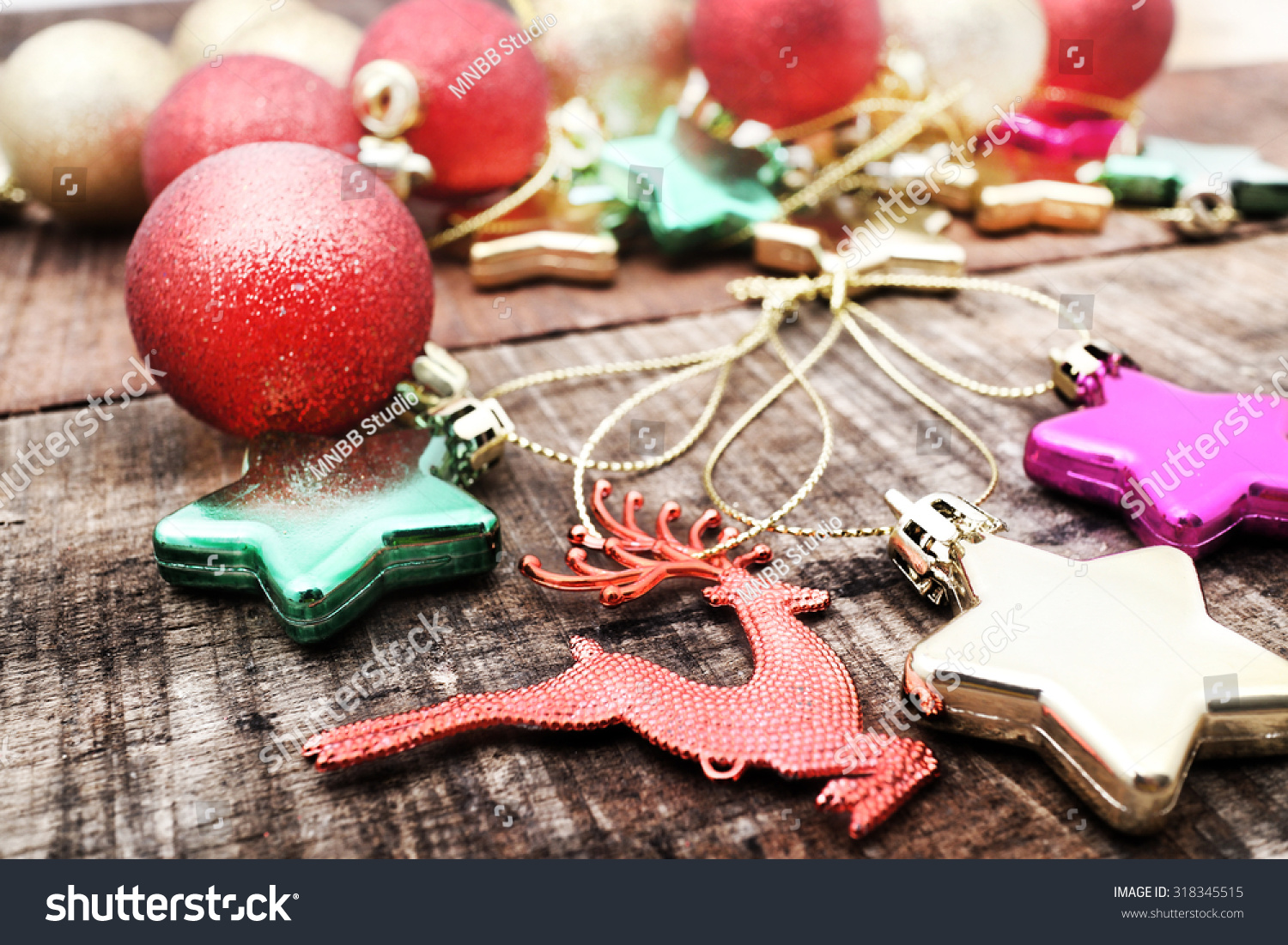 Christmas Backgrounds. Christmas Decor On The Wooden Background. Stock Photo 318345515