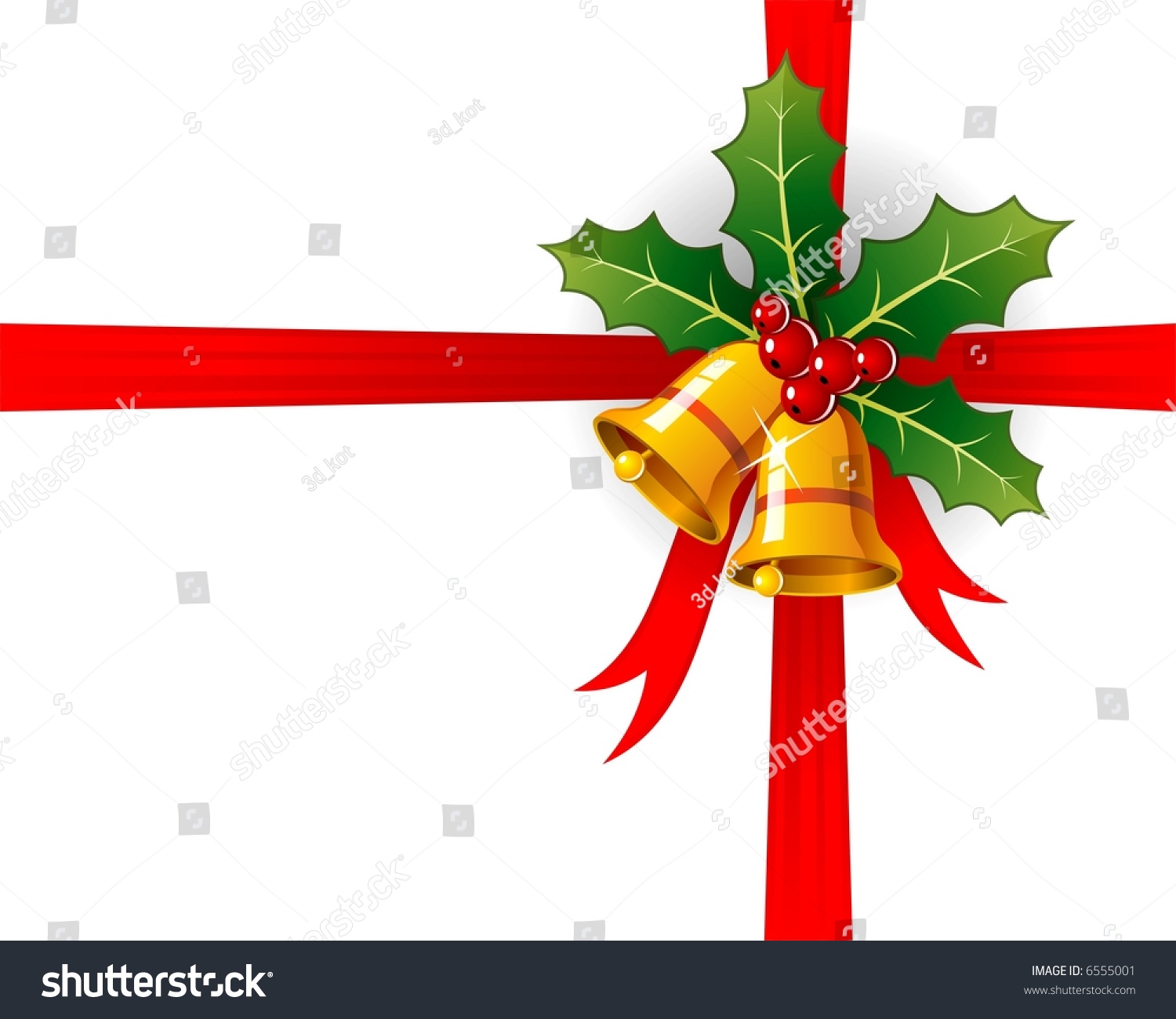 Christmas Bells Ornamented With Holly And Ribbon Stock Photo 6555001 