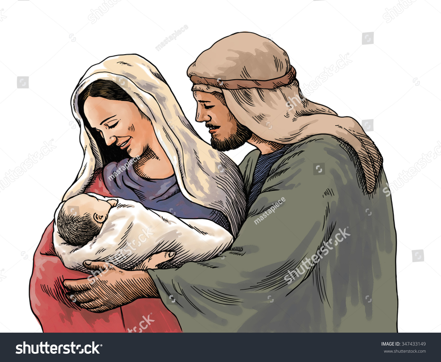 Christmas Nativity Scene Of Joseph And Mary Holding Baby Jesus, Hand