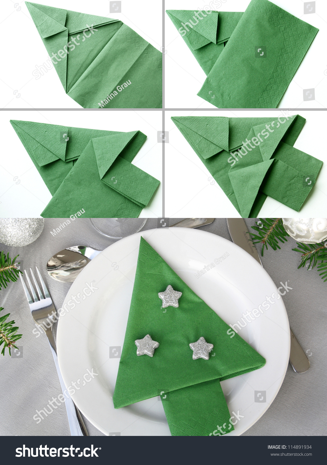 Christmas Tree Napkin Folding Stock Photo 114891934 - Shutterstock