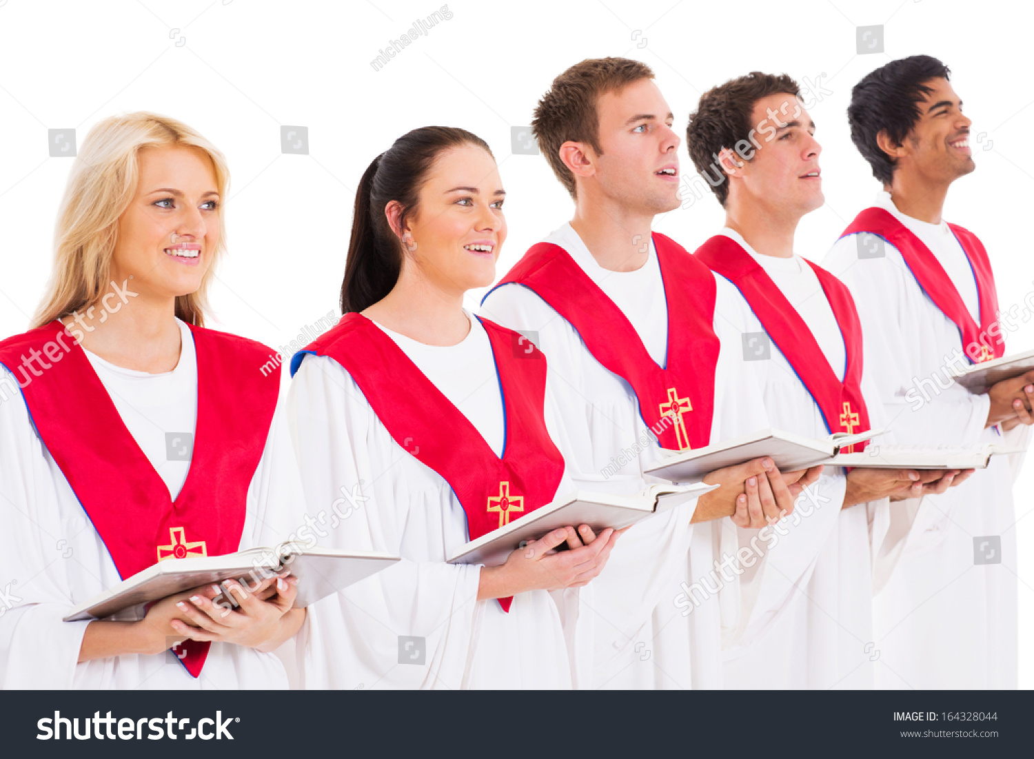 Church Choir Members Holding Hymn Books Stock Photo 164328044