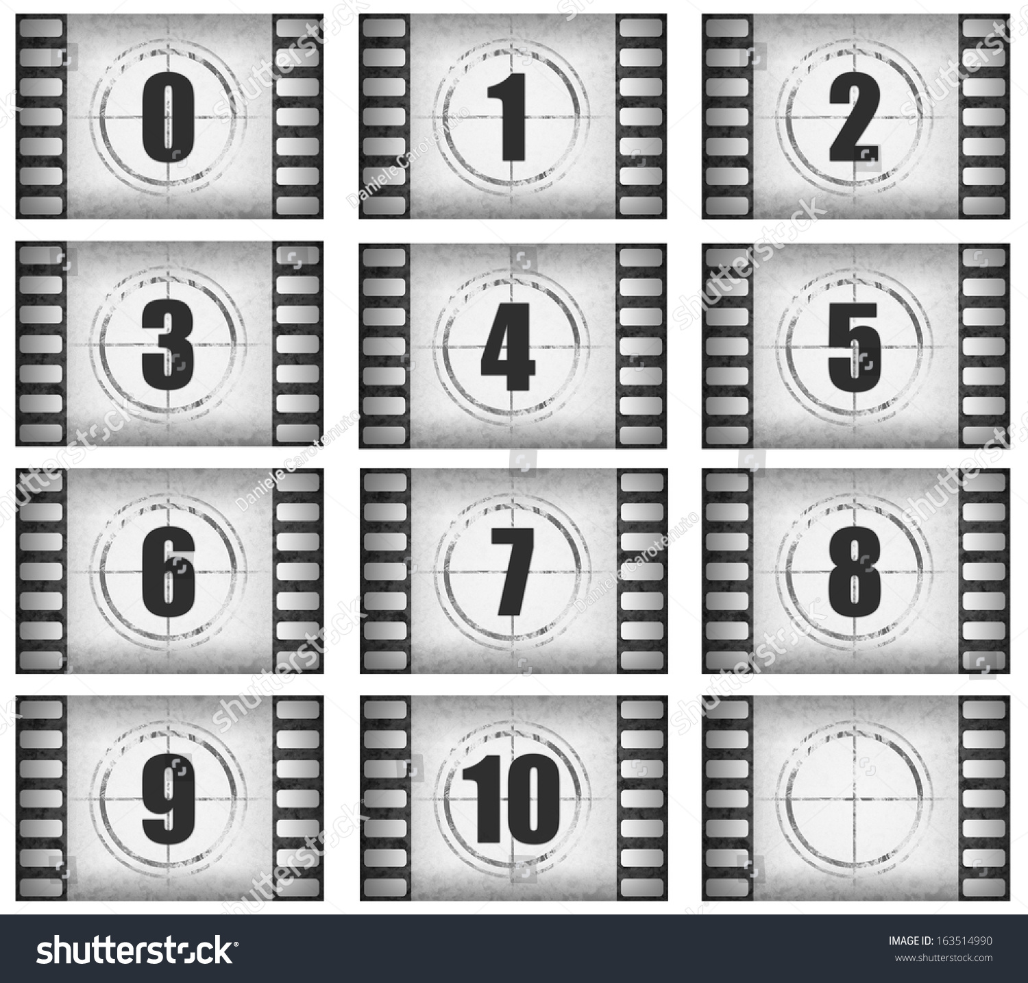 Circled Black Numbers For Movie Countdown On White Grunge 35mm Frame