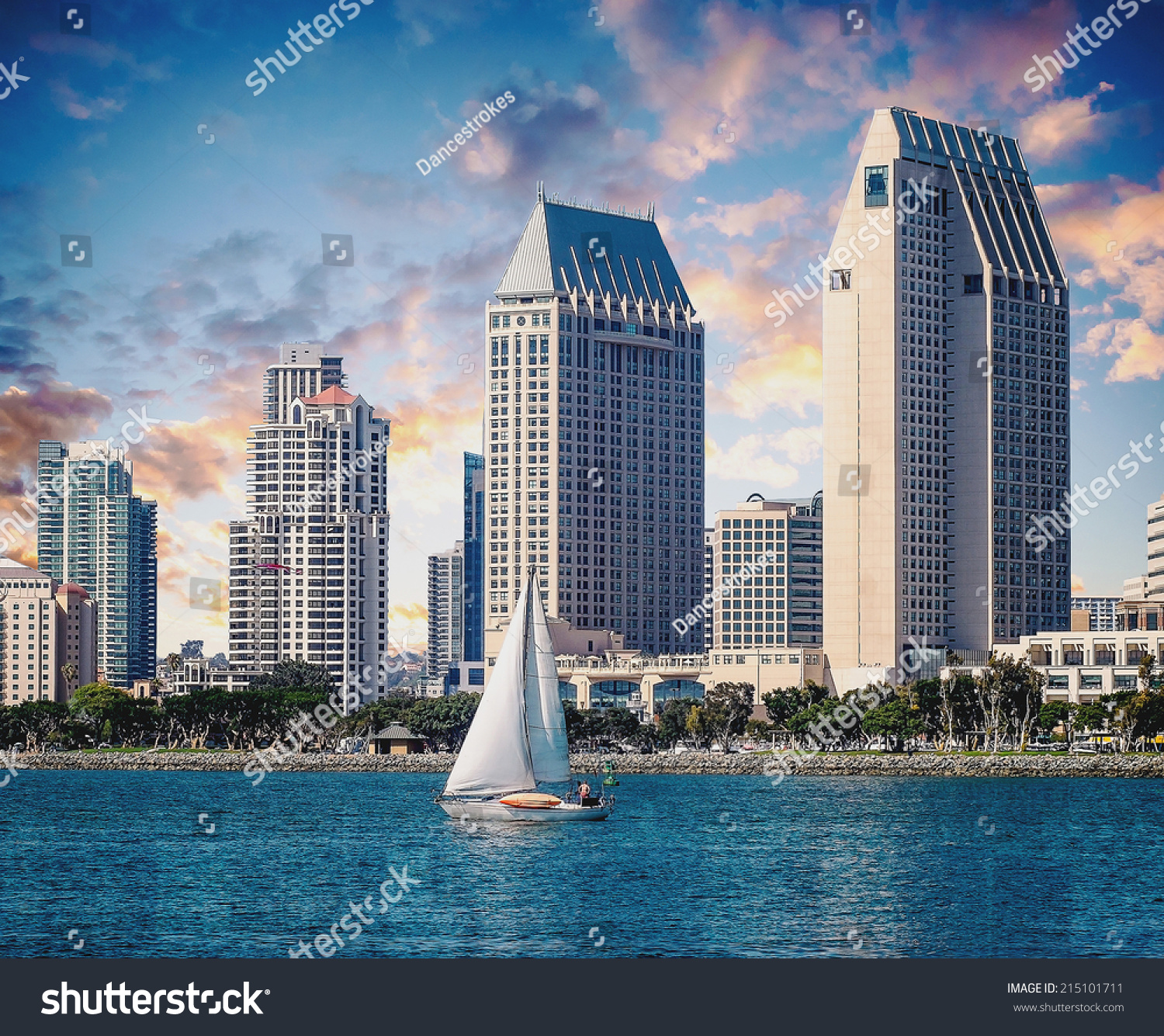 City Of San Diego California Downtown Sunset Stock Photo 215101711