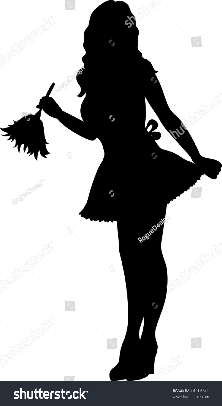 Clip Art Illustration Of A Sexy House Maid In Silhouette Holding A Feather Duster 98719721 