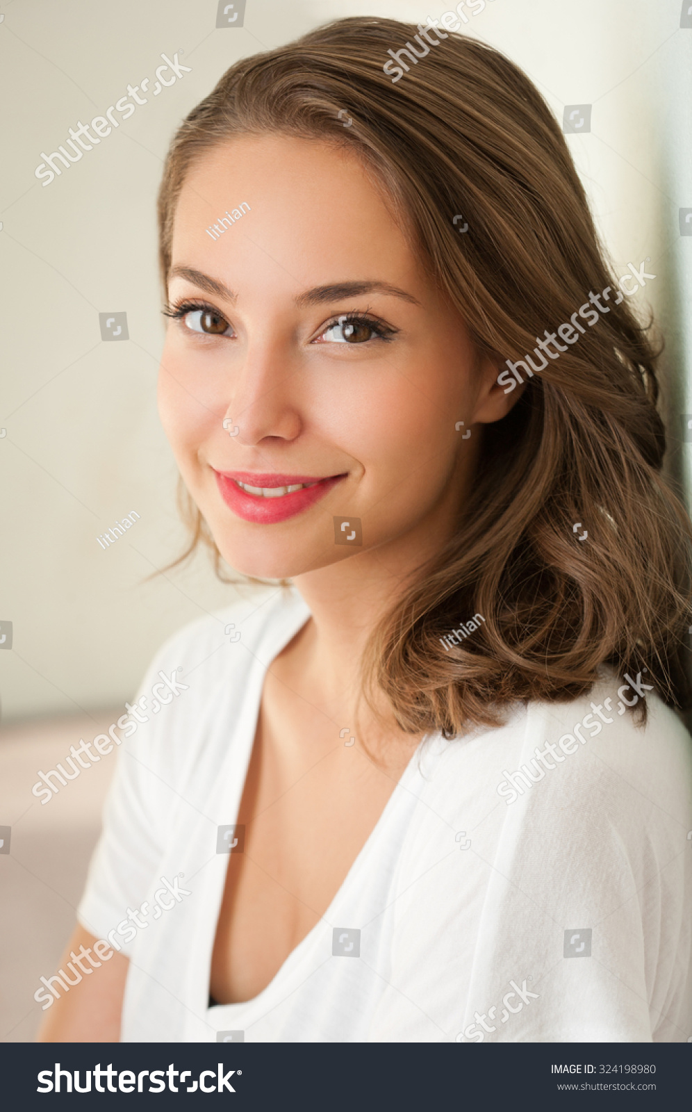 Close Portrait Tanned Brunette Summer Beauty Stock Photo 324198980