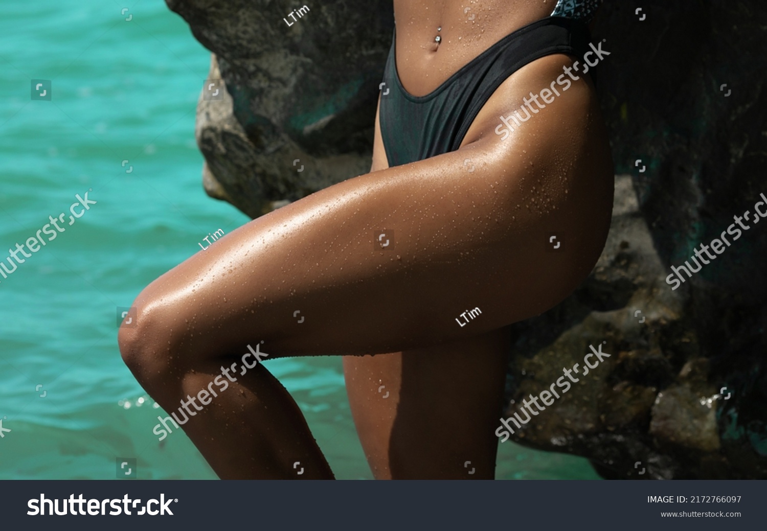 Closeup Beautiful Luxury Slim Girl Bikini Stock Photo