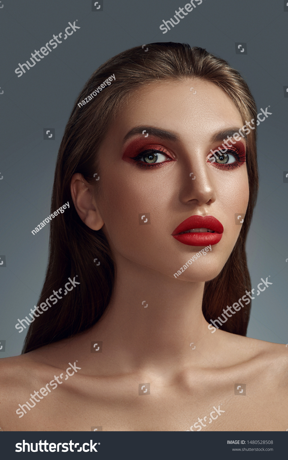 Closeup Glamour Portrait Beautiful Halfnaked Model Stock Photo