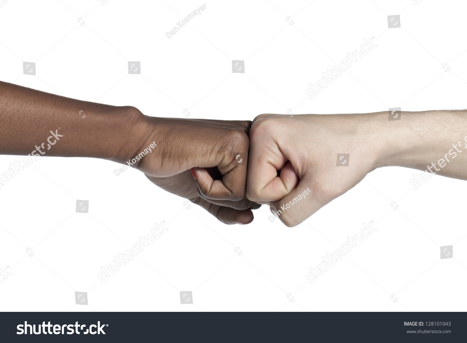 CloseUp Image Of A Human Hand With A Fist Bumping Over The White