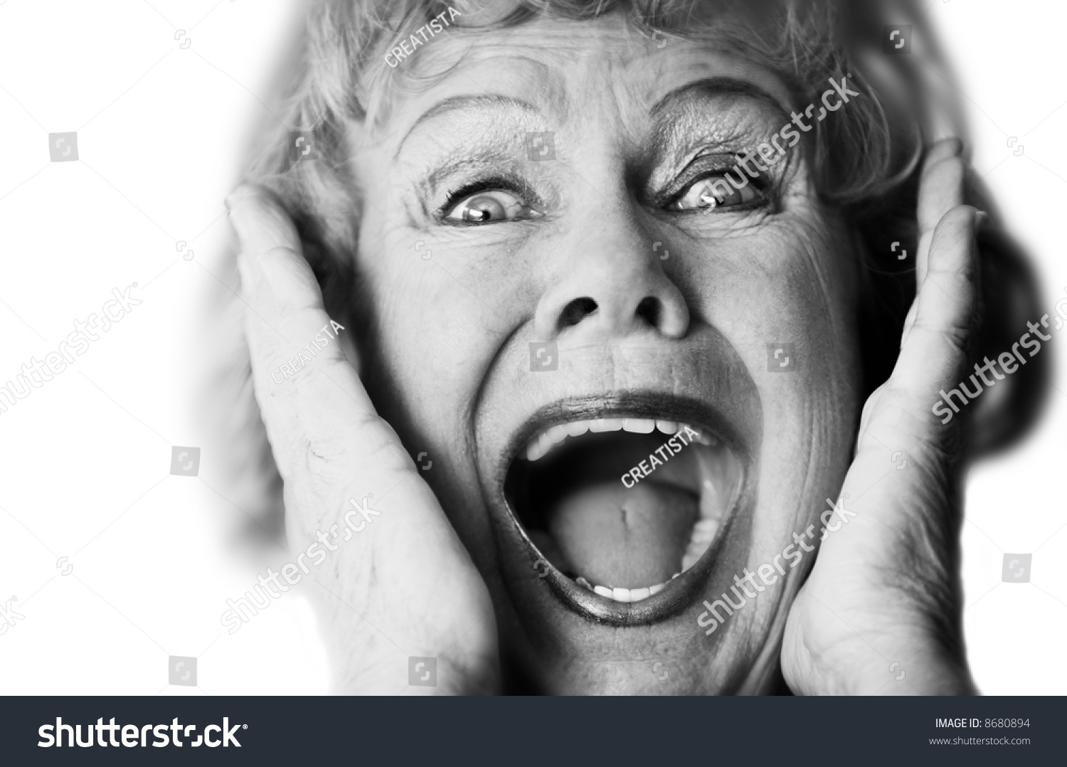 Senior Woman With Hand Over Mouth Closeup Portrait Stock 