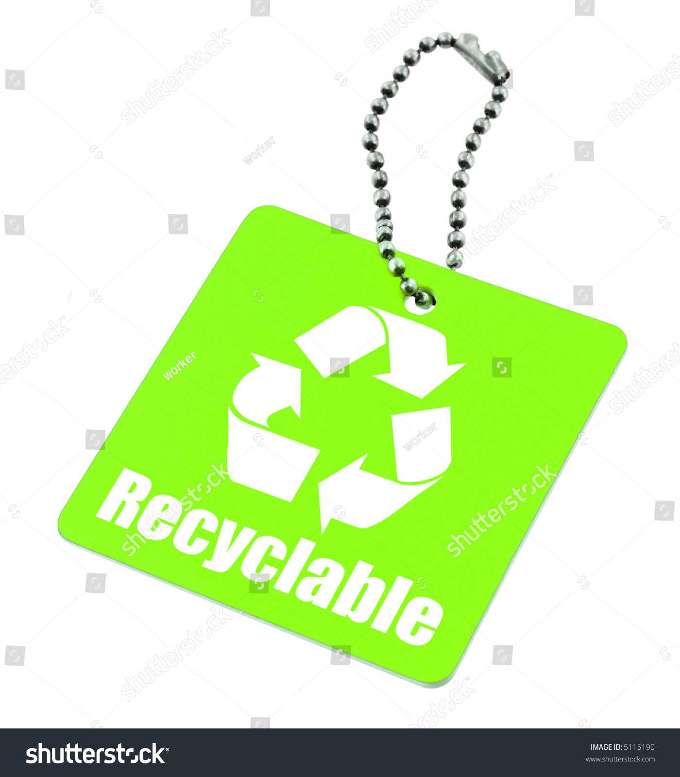 Closeup Green Tag Recyclable Symbol Isolated Stock Photo 5115190