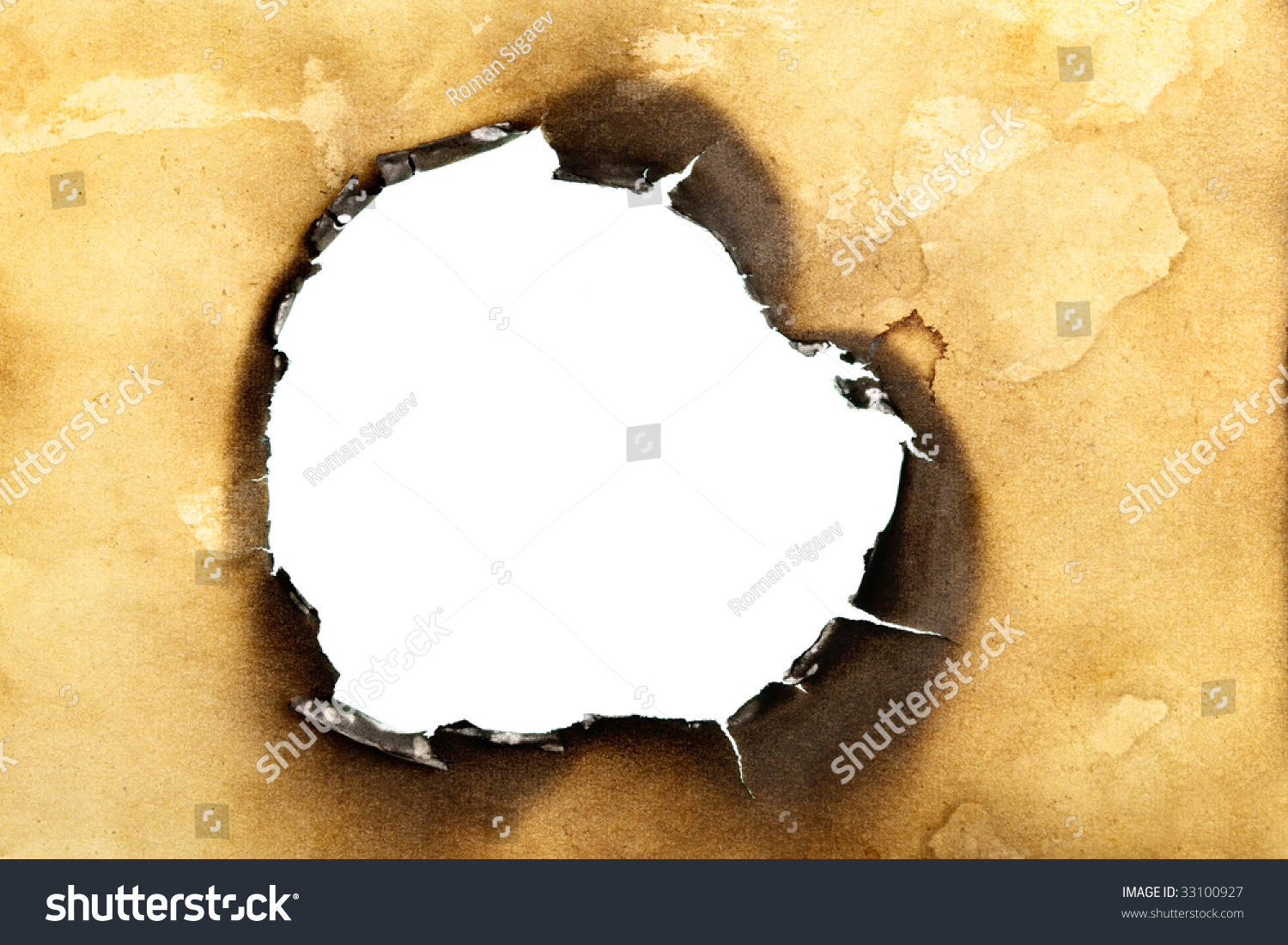 Closeup Hole Burnt Through Old Yellow Stock Photo 33100927 Shu