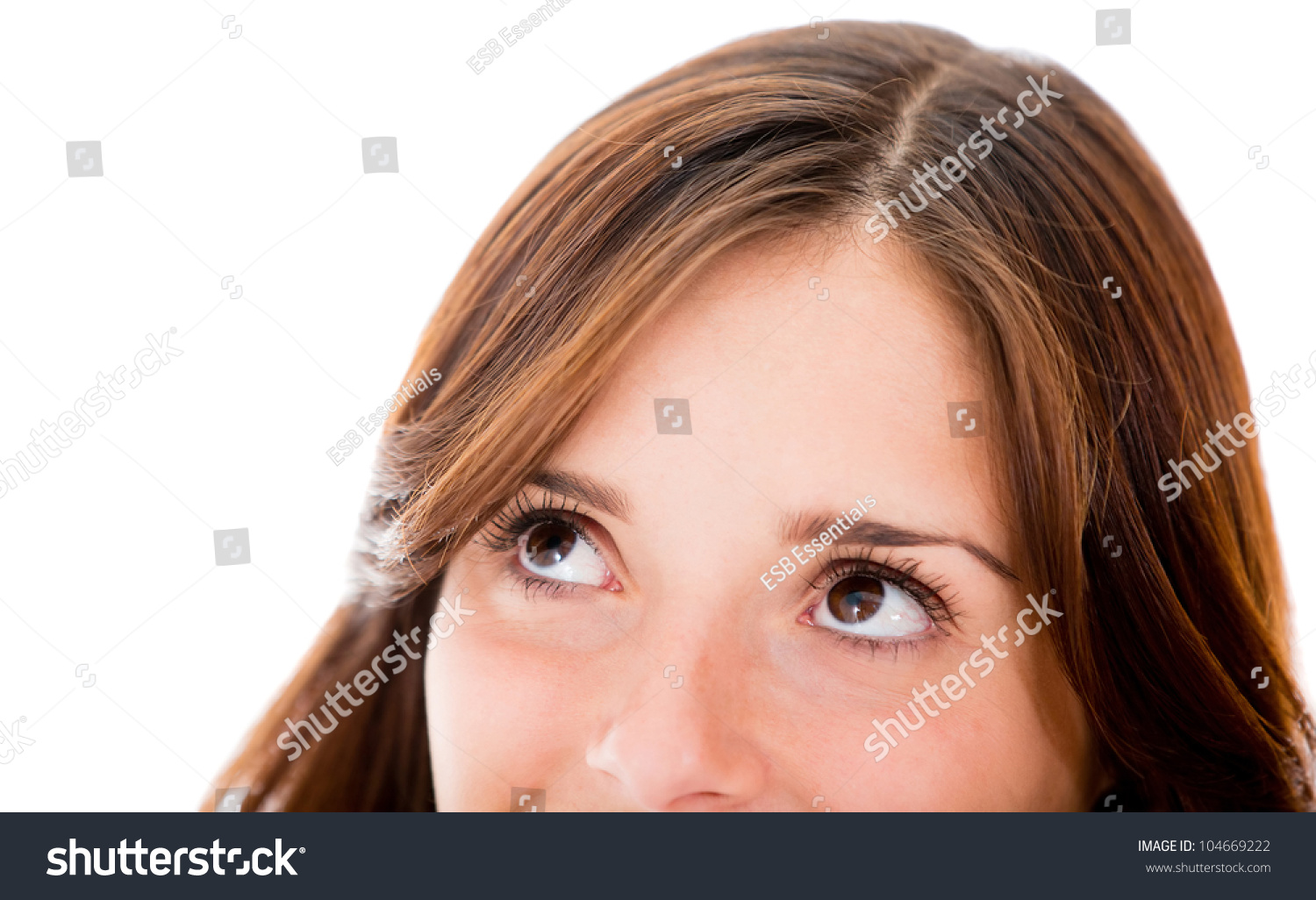 Close Up Of Pensive Eyes - Isolated Over A White Background Stock Photo 