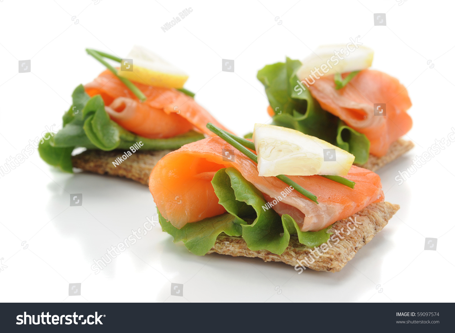 Up Of Smoked Salmon Served With Crackers Closeup Smoked Salmon Served Crackers Lemon Stock Photo