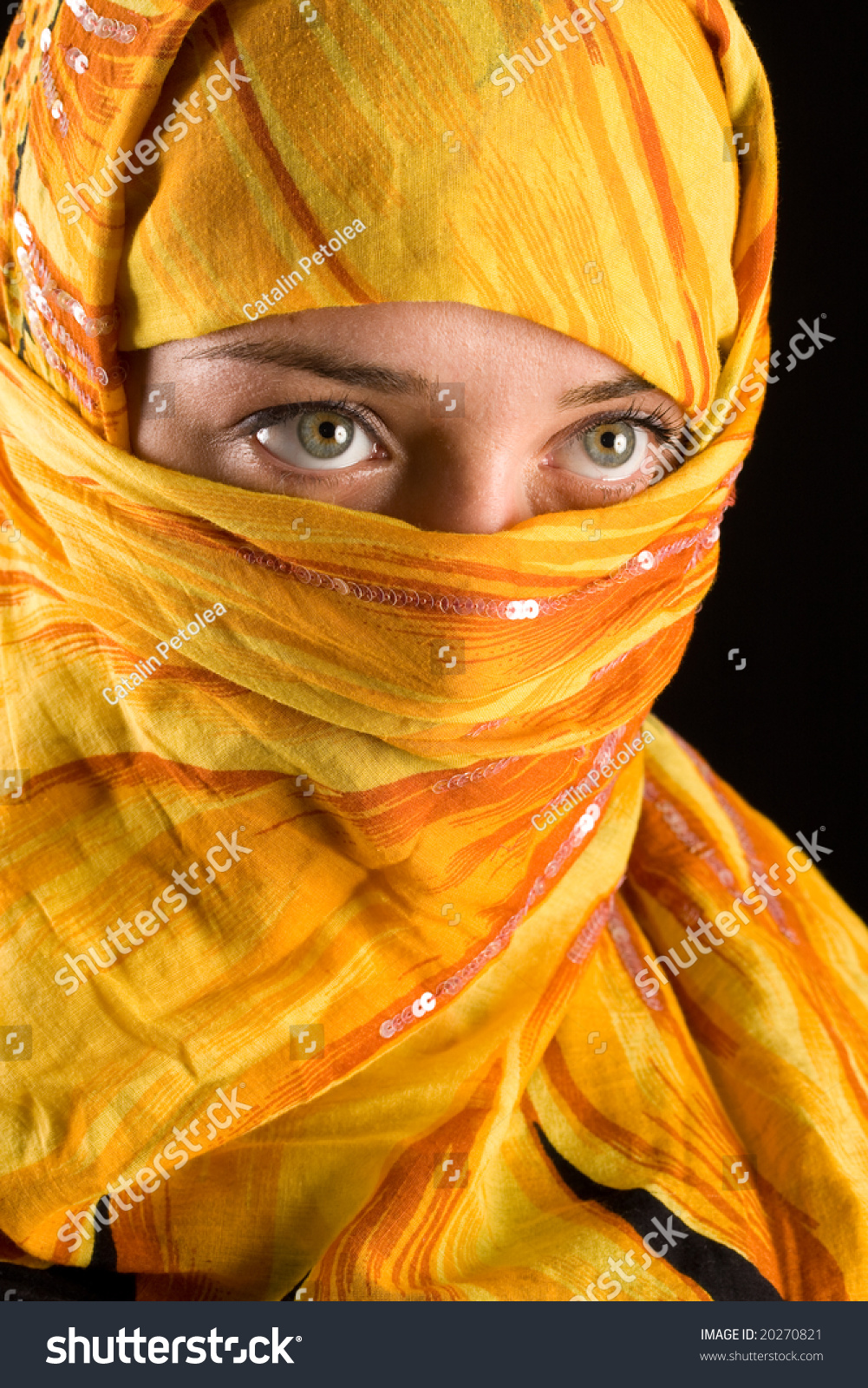 Close Up Portrait Of A Beautiful Woman Wearing Veil Stock Photo