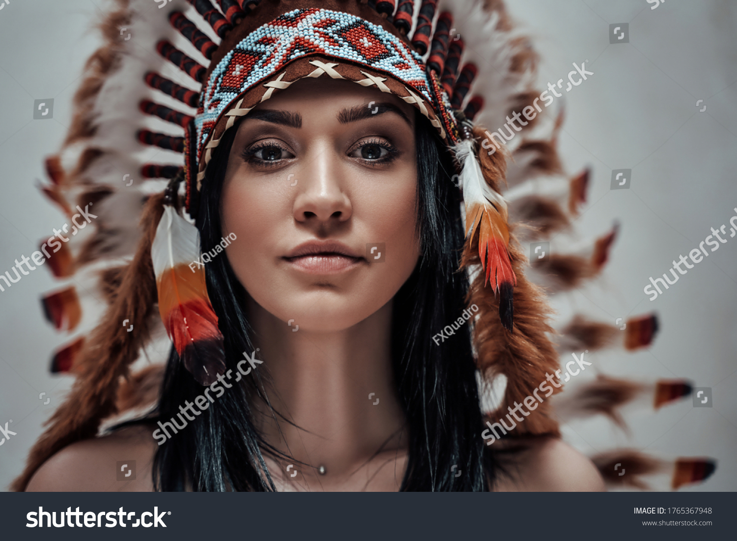 Closeup Portrait Nude Female Wearing Feather Stock Photo 1765367948