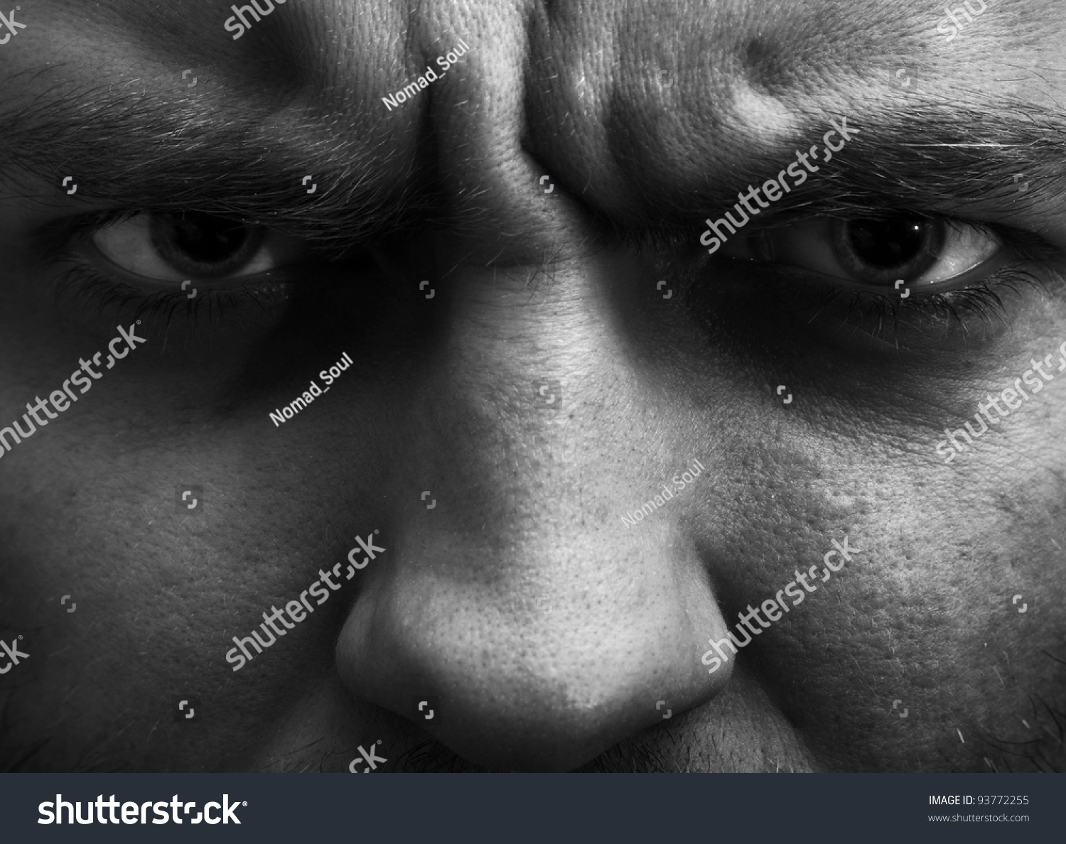 Close Up Portrait Of Angry Man In B W Stock Photo Shutterstock