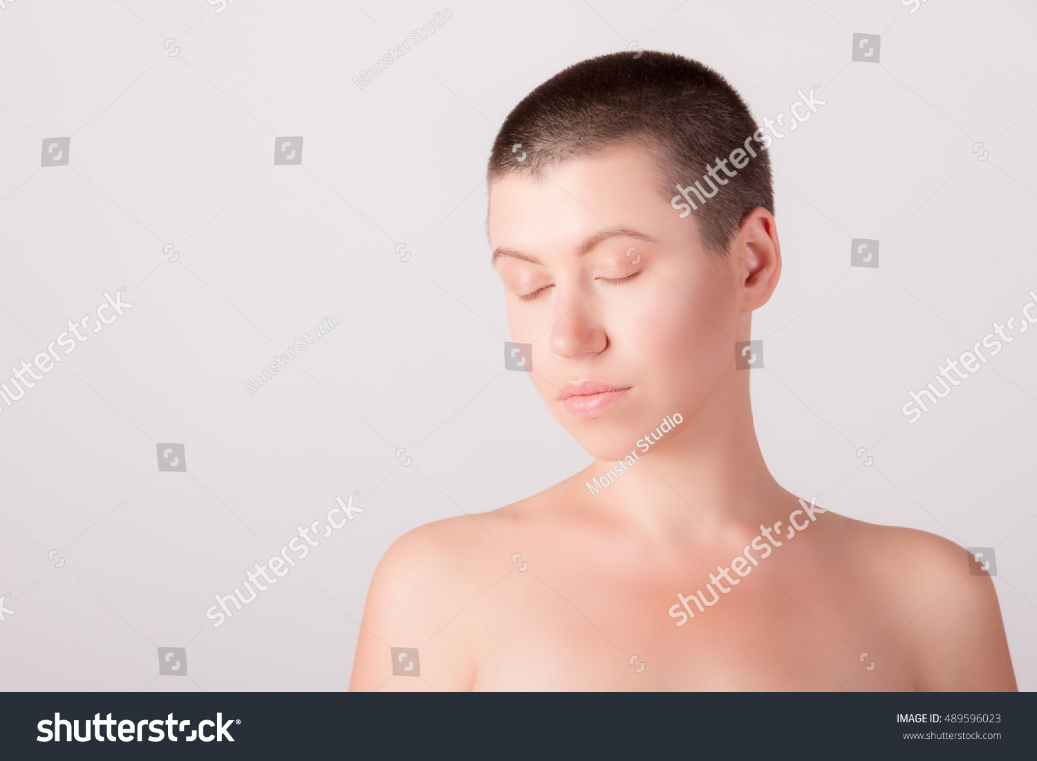 Closeup Portrait Nude Bald Girl Closed Stock Photo Shutterstock