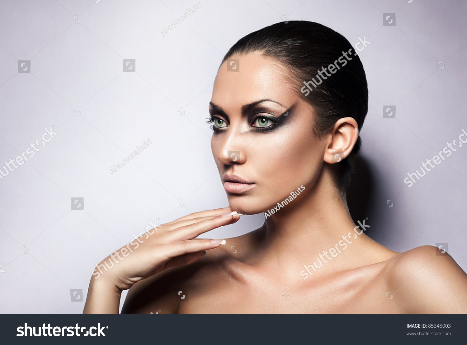 Close Up Portrait Of Sexy Attractive Calm Brunette Woman Stock Photo