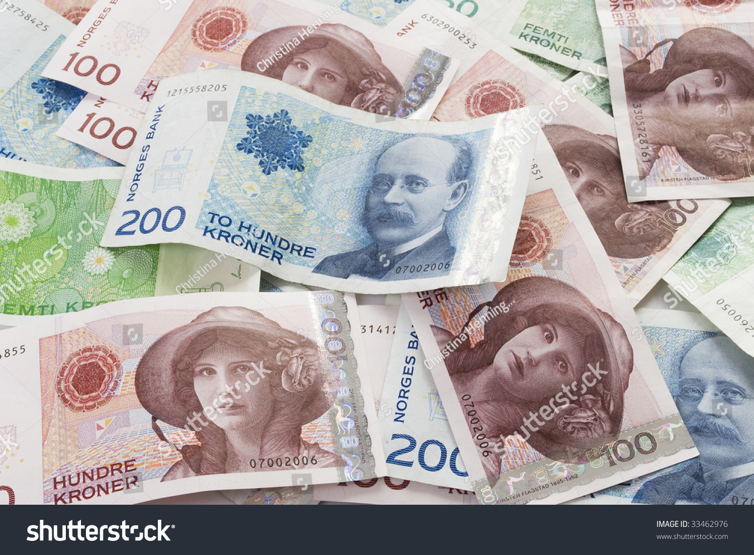 Close-Ups Of 50, 100, 200 Nok Norwegian Crones Paper Bank Notes Stock ...