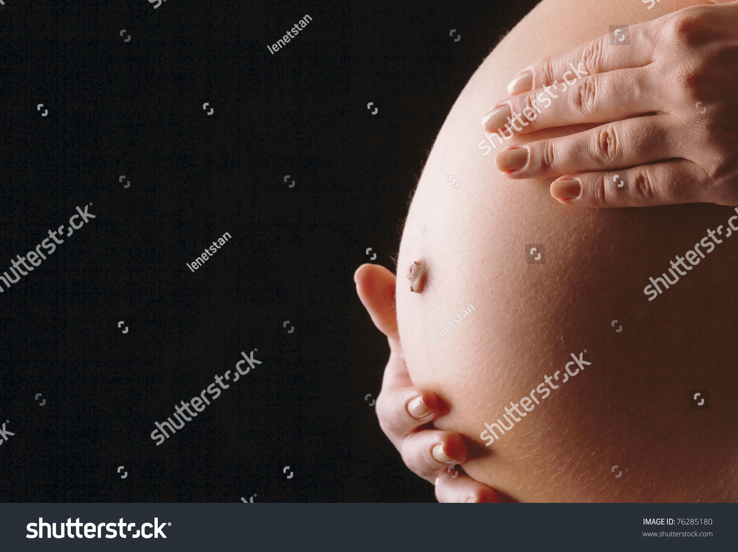 Closeup Pregnant Womans Belly Sideview Stock Photo ...