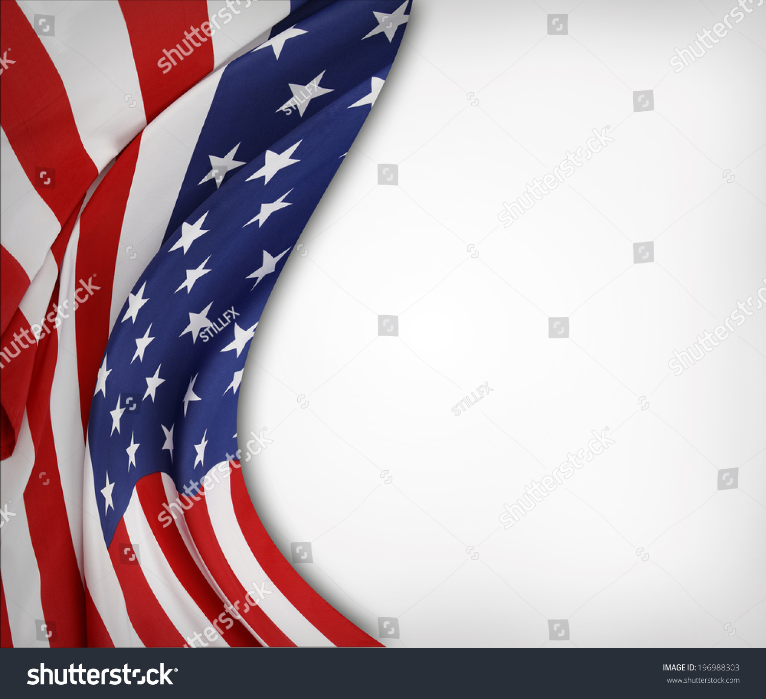 Closeup Of Rippled American Flag On Plain Background Stock Photo