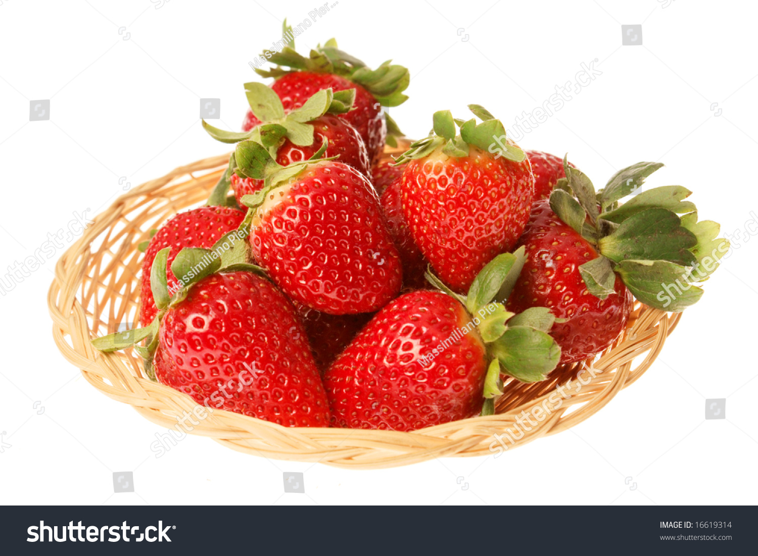 Closeup Of Some Fresh Strawberries In A Basket Isolated On White Stock ...