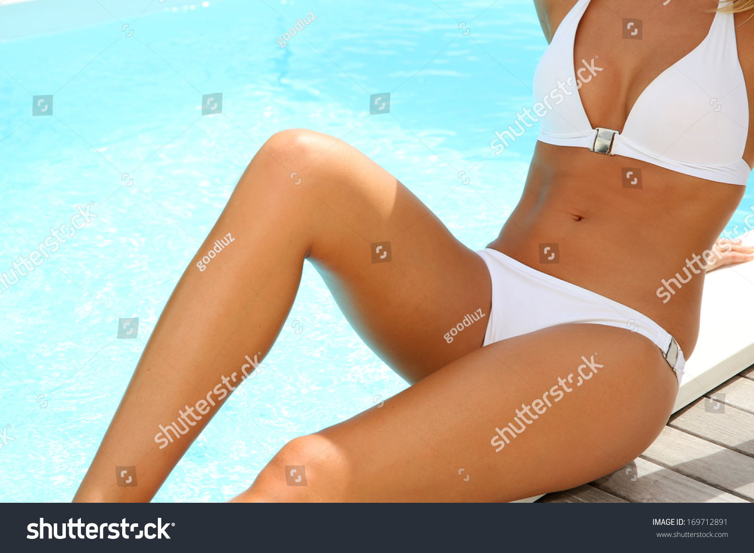 Closeup Of Woman S Body In White Bikini Stock Photo