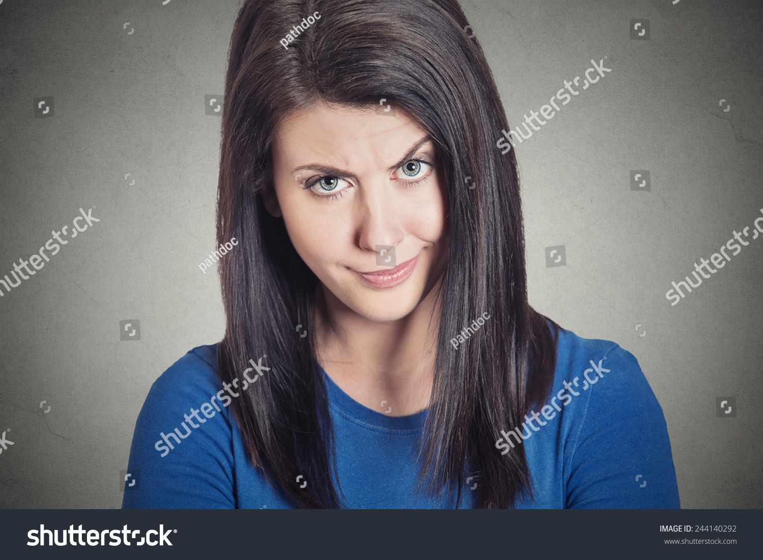 Closeup Portrait Headshot Skeptical Young Woman Looking Suspicious With Some Disgust On Her Face 4839