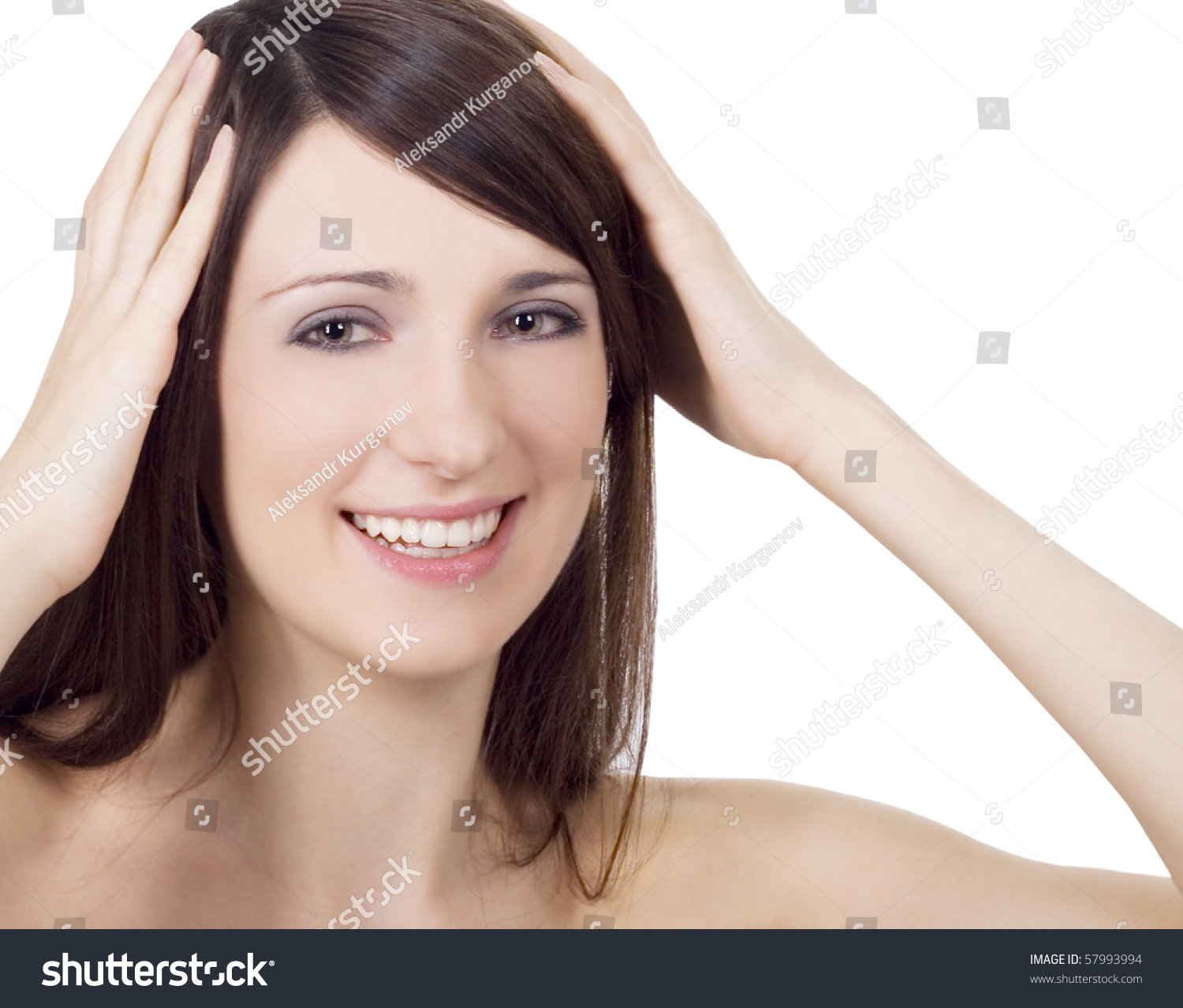 Closeup Portrait Beautiful Nude Lady Surprise Stock Photo