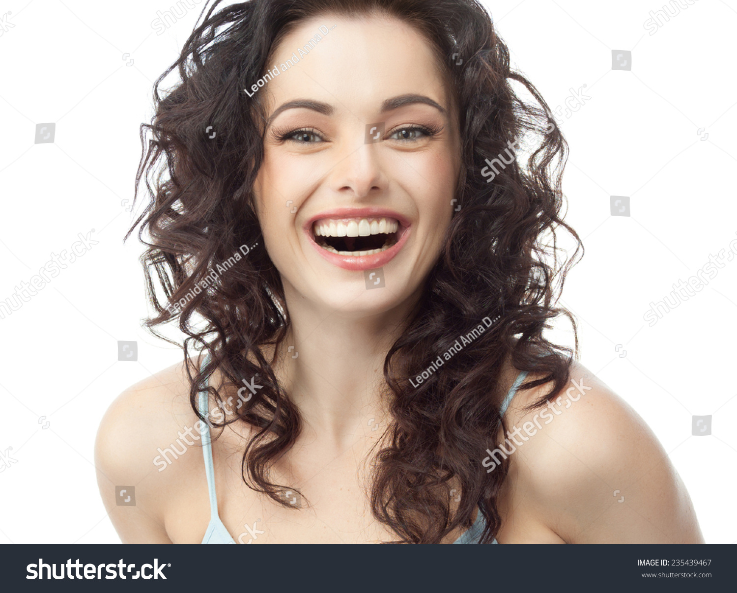 Closeup Portrait Of Attractive Caucasian Smiling Woman Brunette