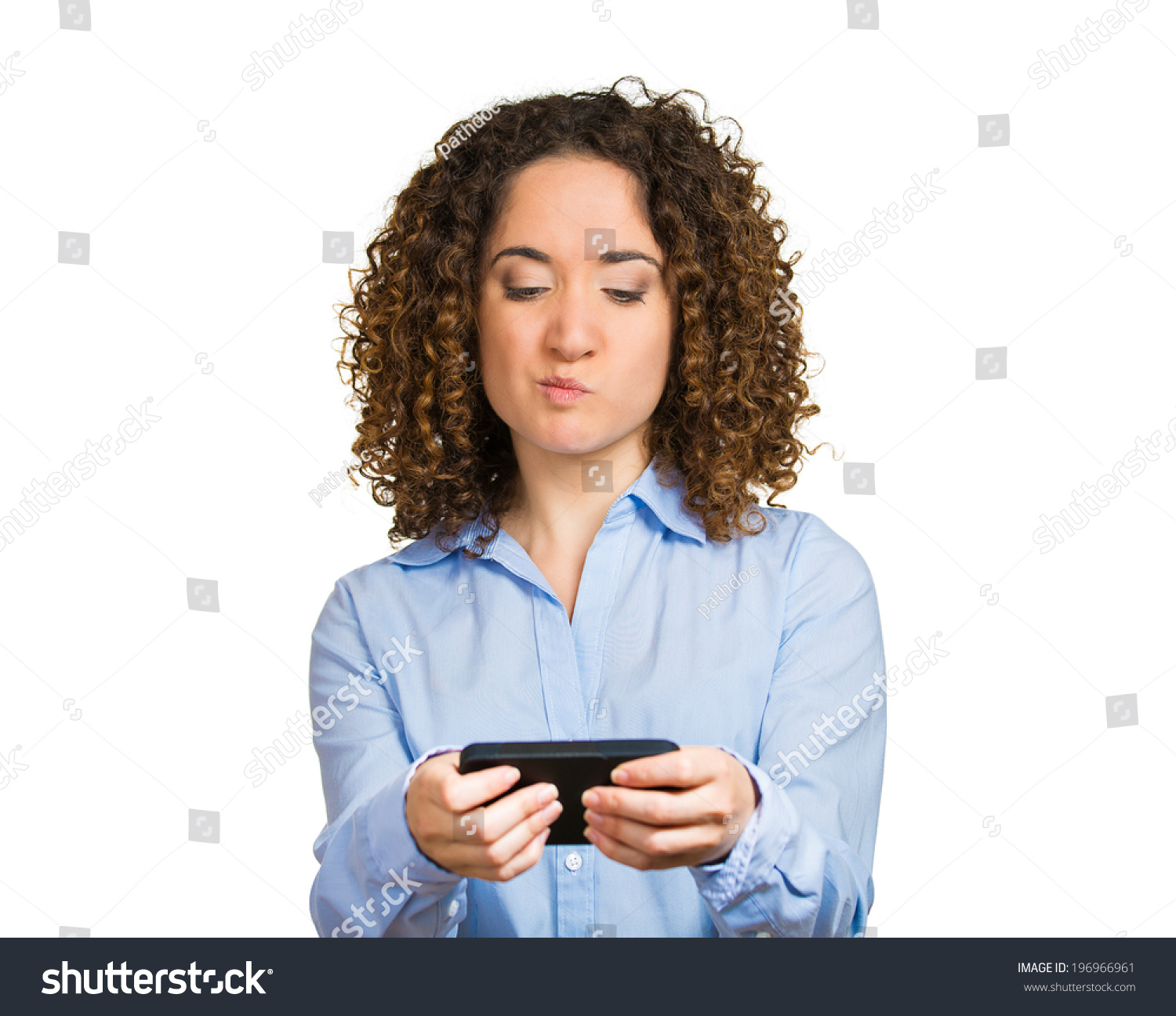 Closeup Portrait Young Angry Woman Unhappy Annoyed By Something Someone On Her Cell Phone 8178