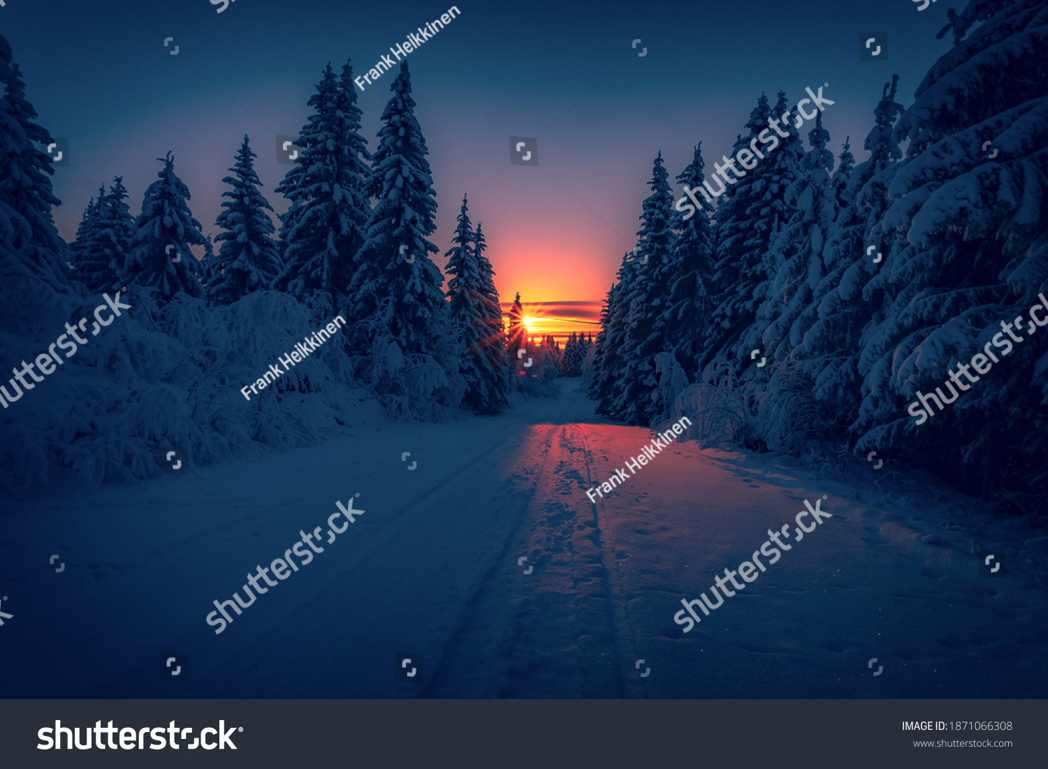 Cold Winter Day Sunset Landscape Snowy Stock Photo