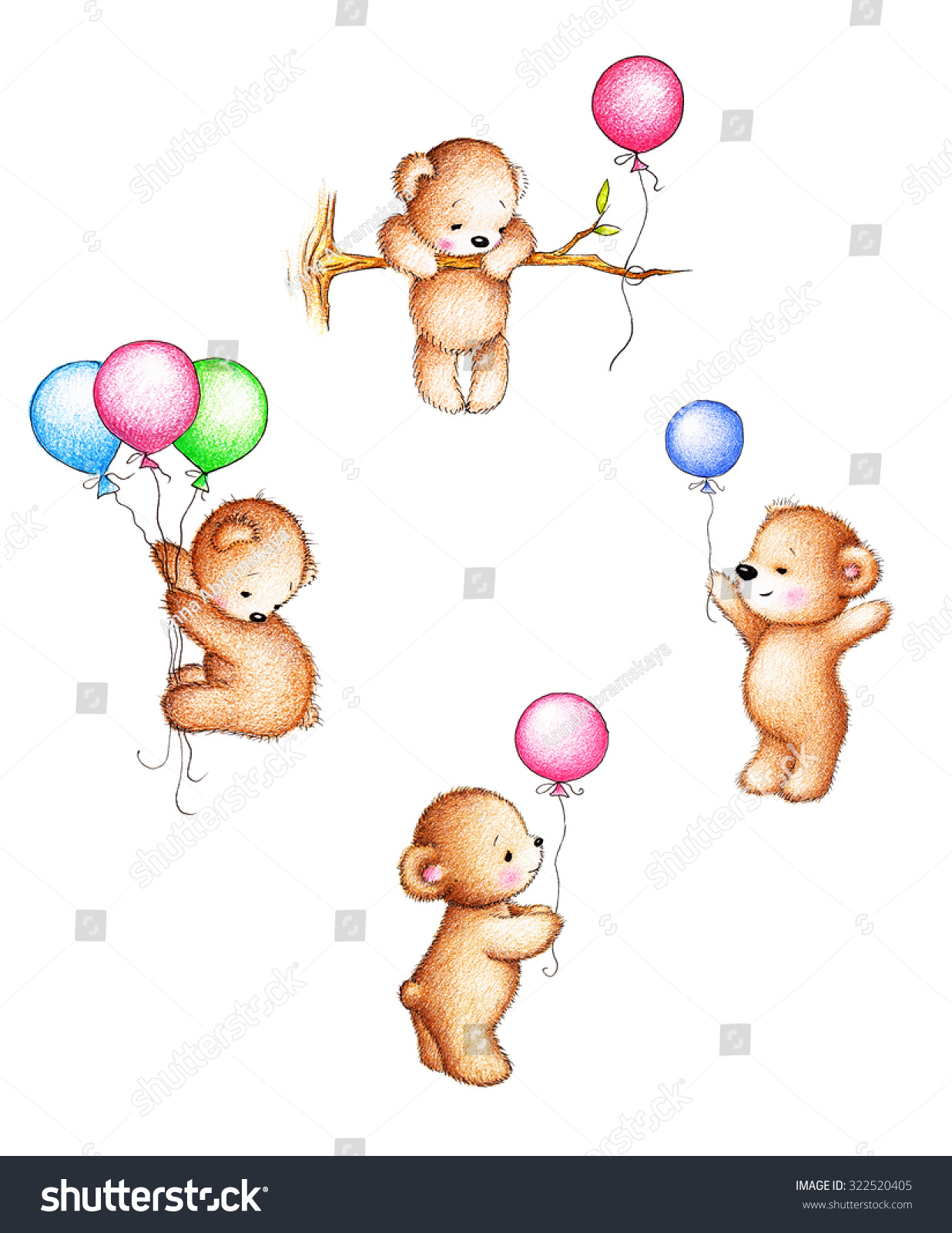 bear with balloons drawing