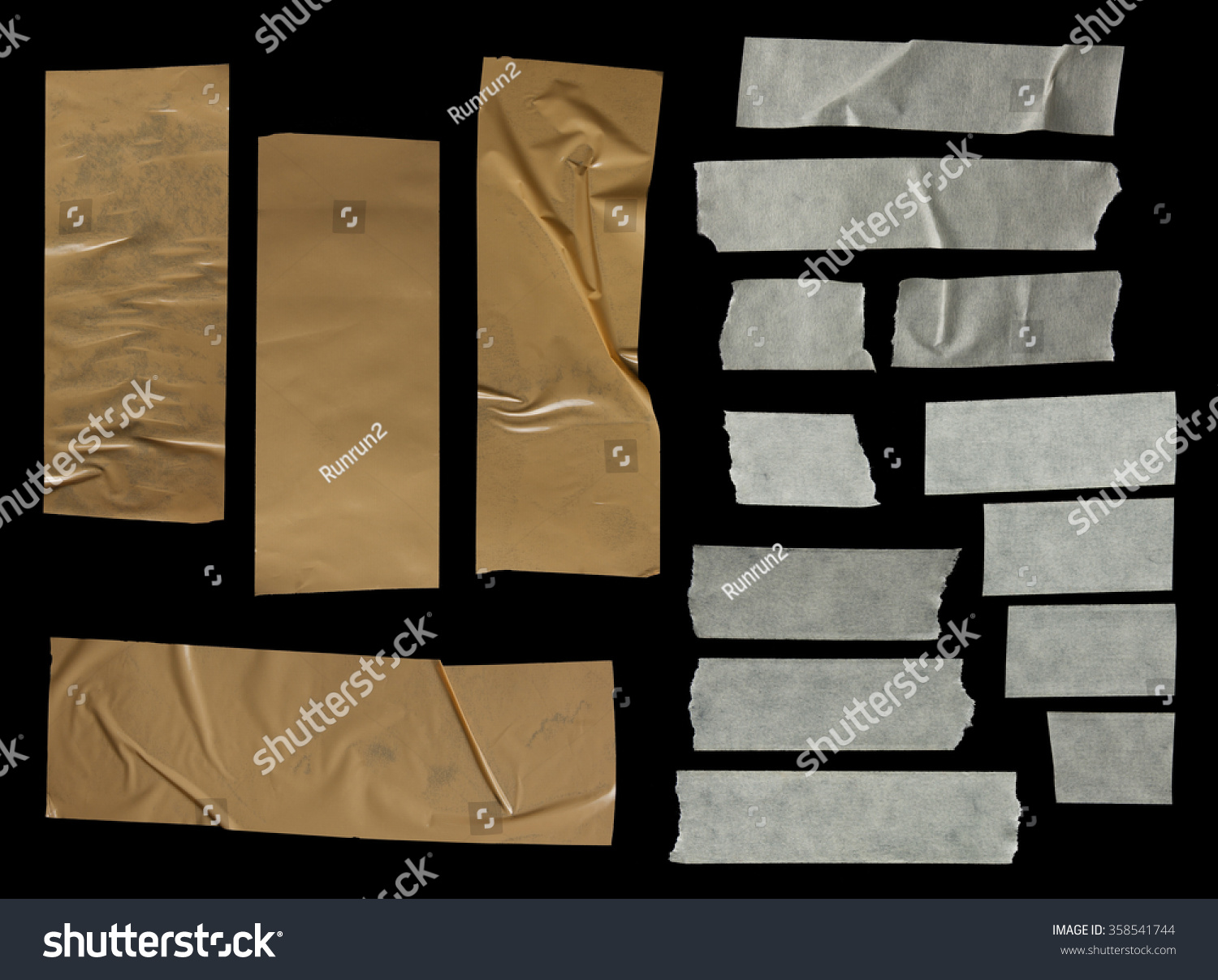 collection of various adhesive tape pieces on black background collection of various adhesive tape pieces on black background