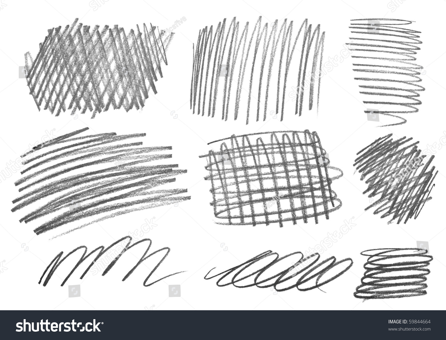 Collection Of Various Pencil Strokes On White Background Stock Photo