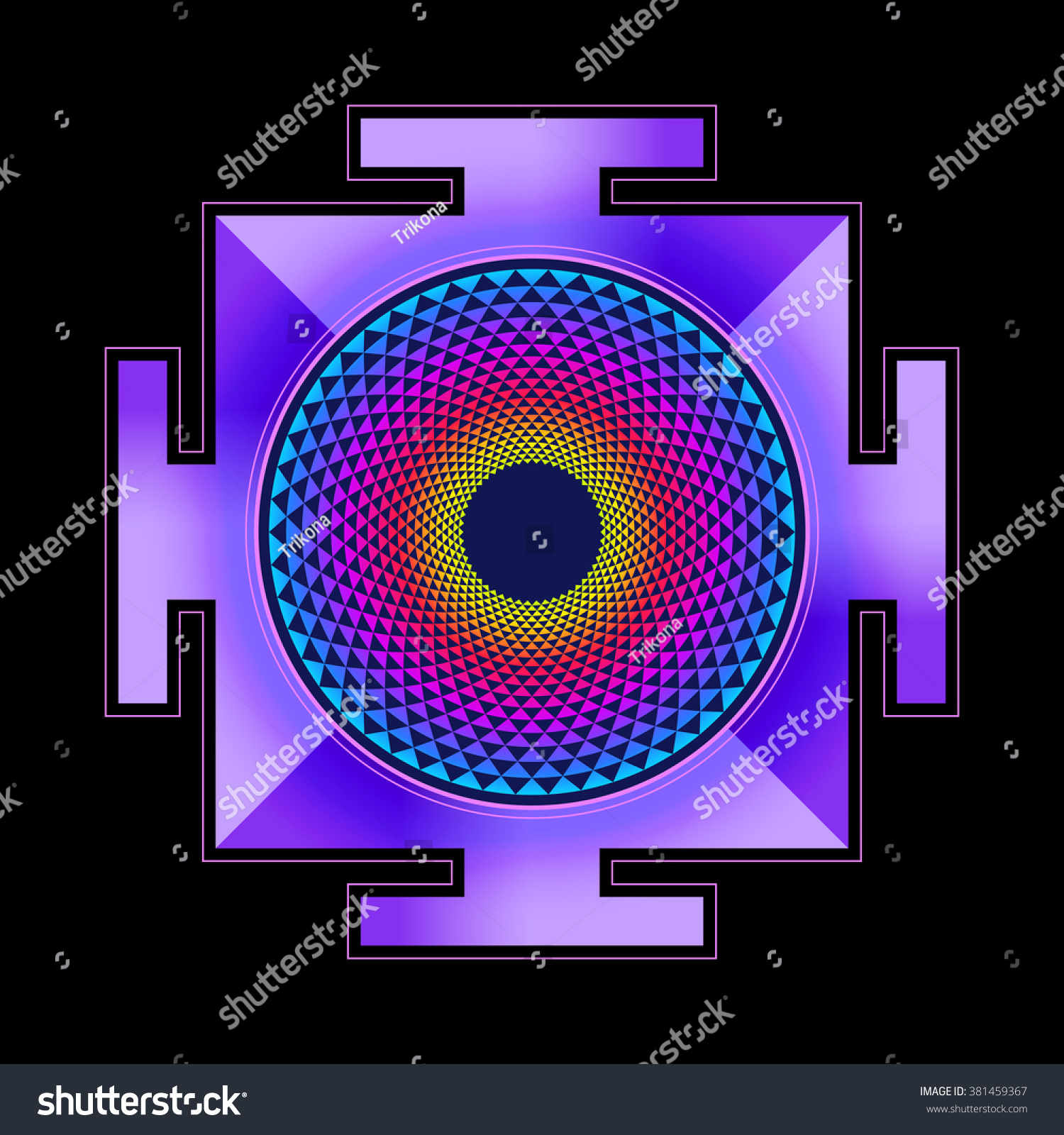 Colored Hinduism Thousand Petal Sahasrara Yantra Stock Illustration