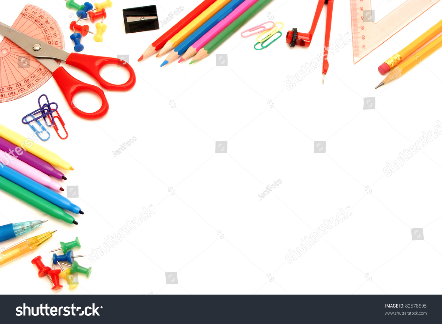 Colorful Border Assortment School Office Supplies Stock Photo 82578595 