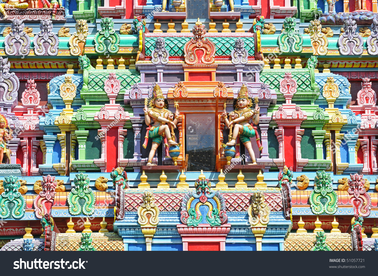 Colorful Designs On The Facade Of A Hindu Temple Stock Photo 51057721