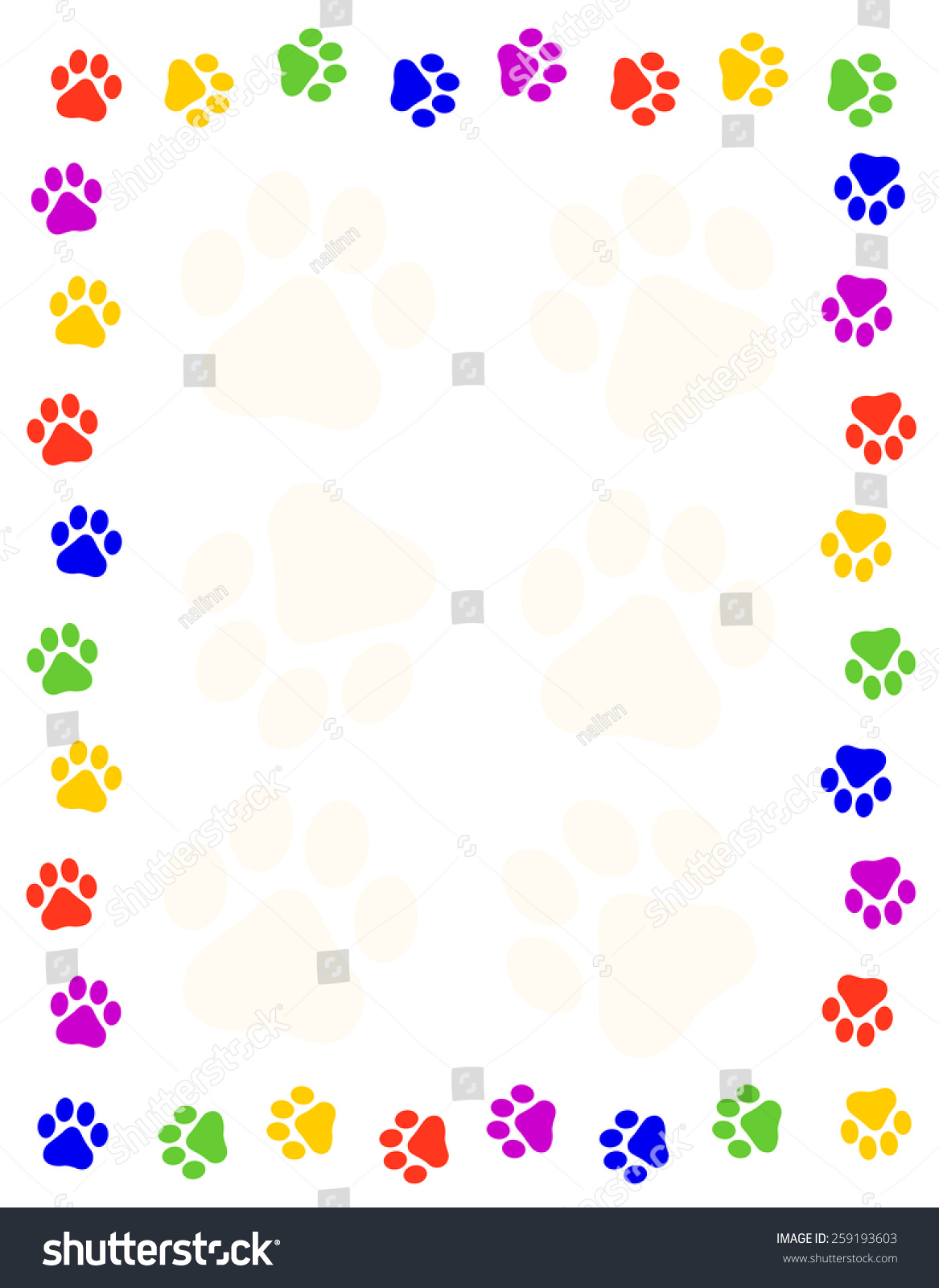 Colorful Paw Prints Frame Border Stock Illustration 259193603 Shutterstock 