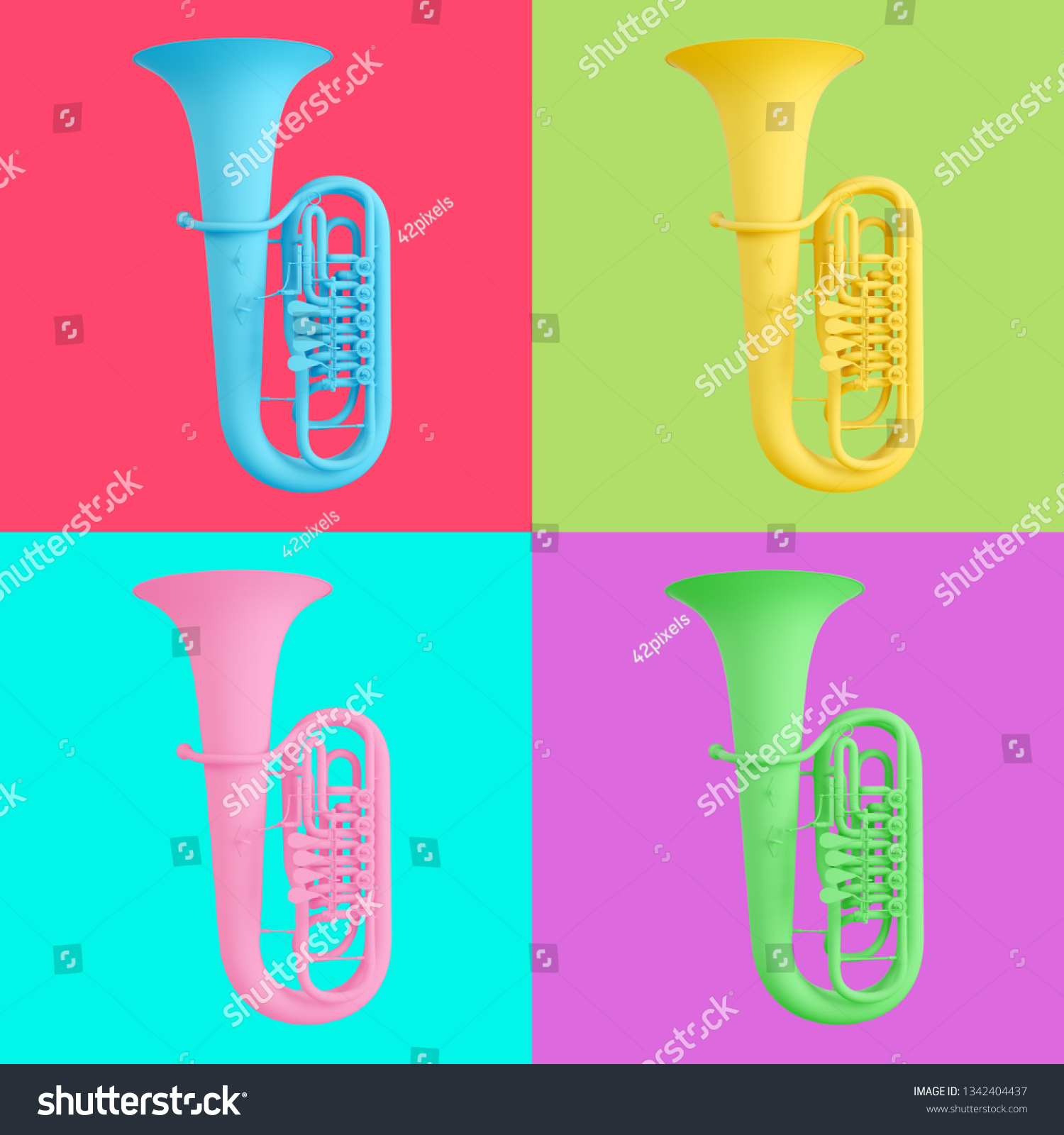 Colorful Set Tubas Isolated On Different Stock Illustration