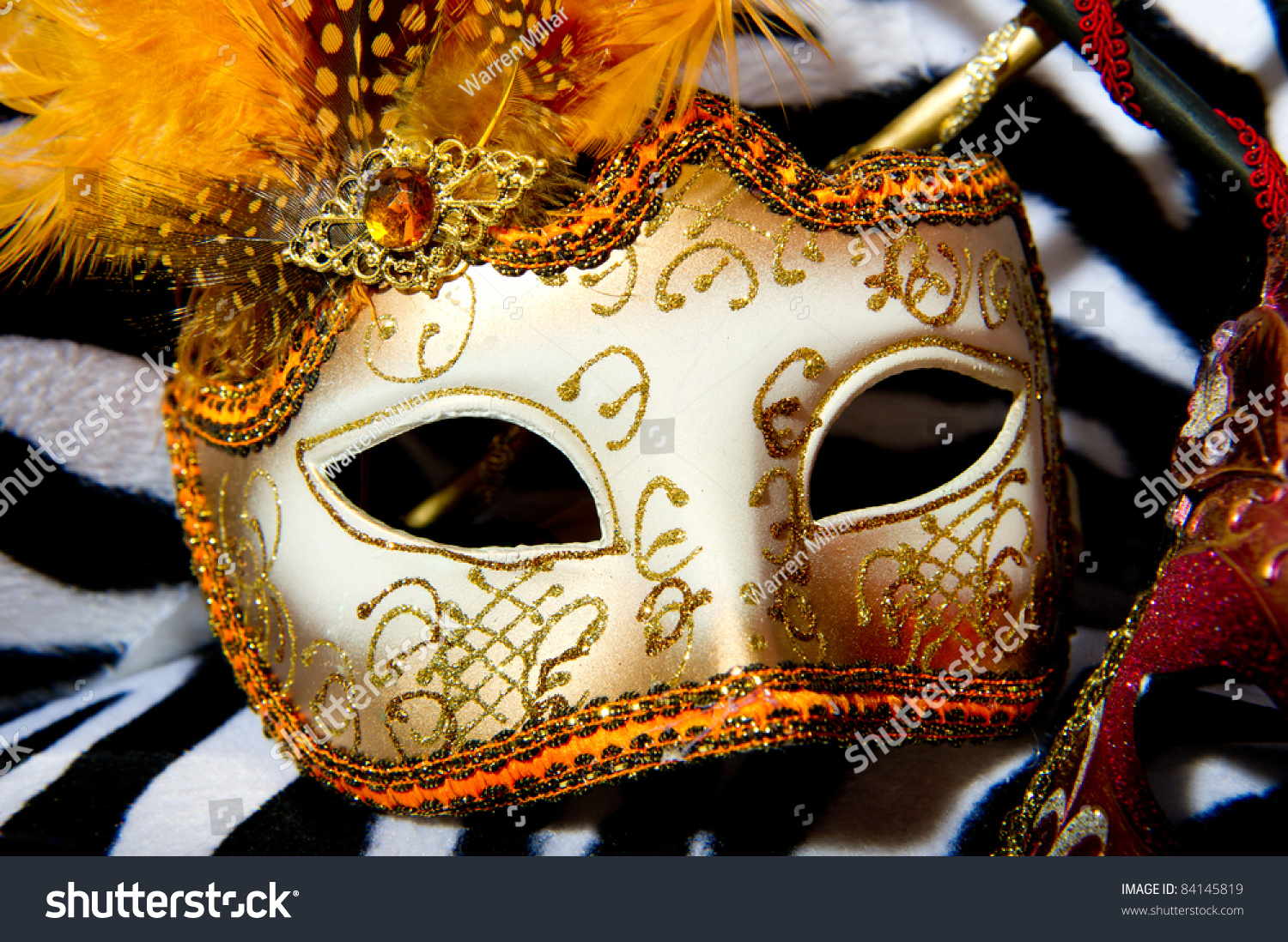 Colourful Masquerade Masks On Retro Chair Stock Photo 84145819 ...