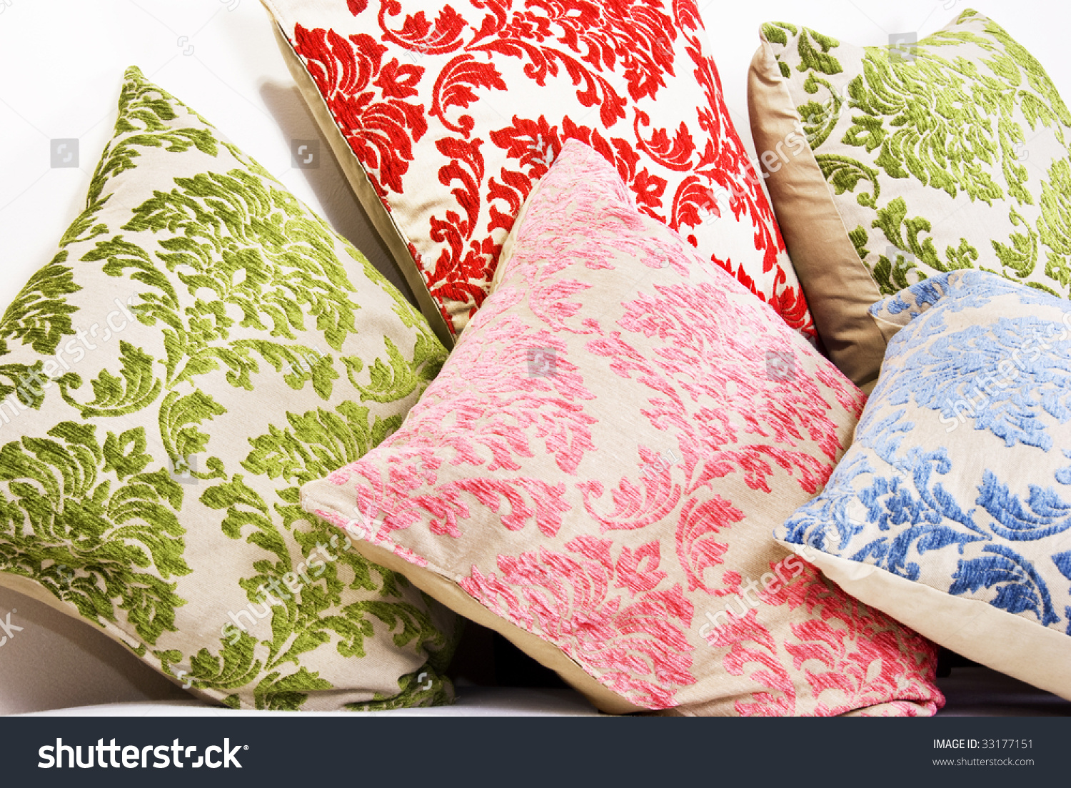 Combination Of Different Colored And Patterned Pillows Stock Photo 33177151 : Shutterstock