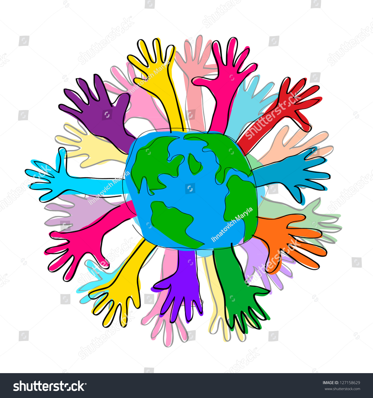 Commonwealth Hands Around Globe Raster Stock Illustration 127158629 