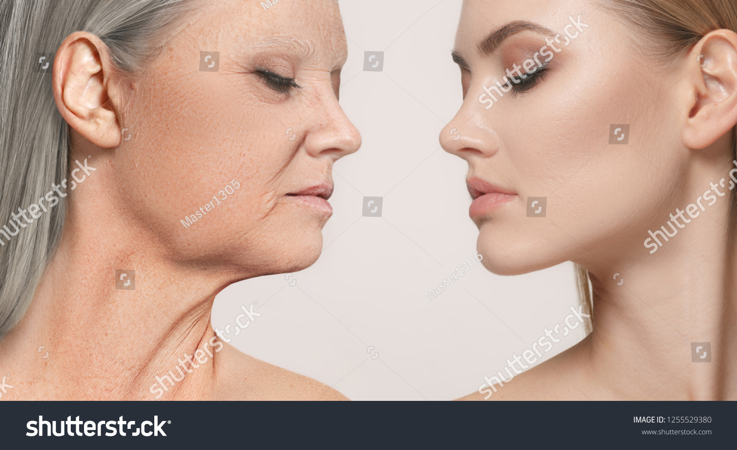 Comparison Portrait Beautiful Woman Problem Clean Stock Photo