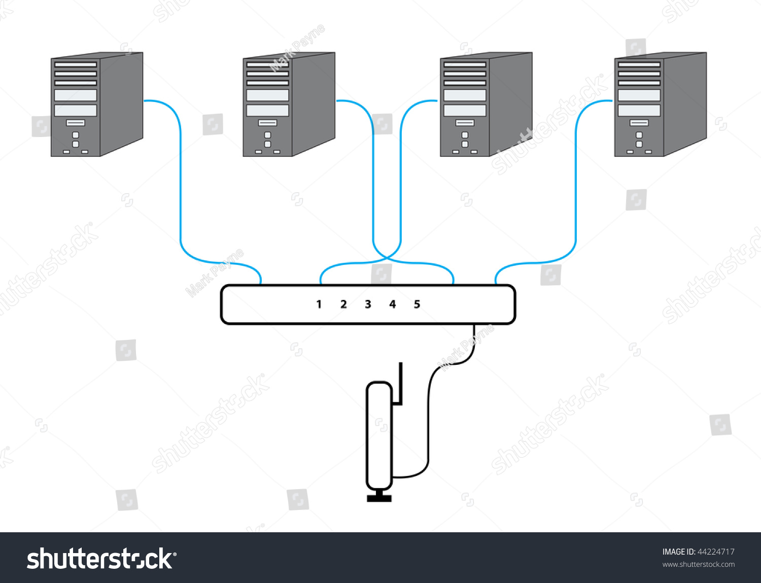 Computer Network Sectional Diagram With Four Pcs  Switch